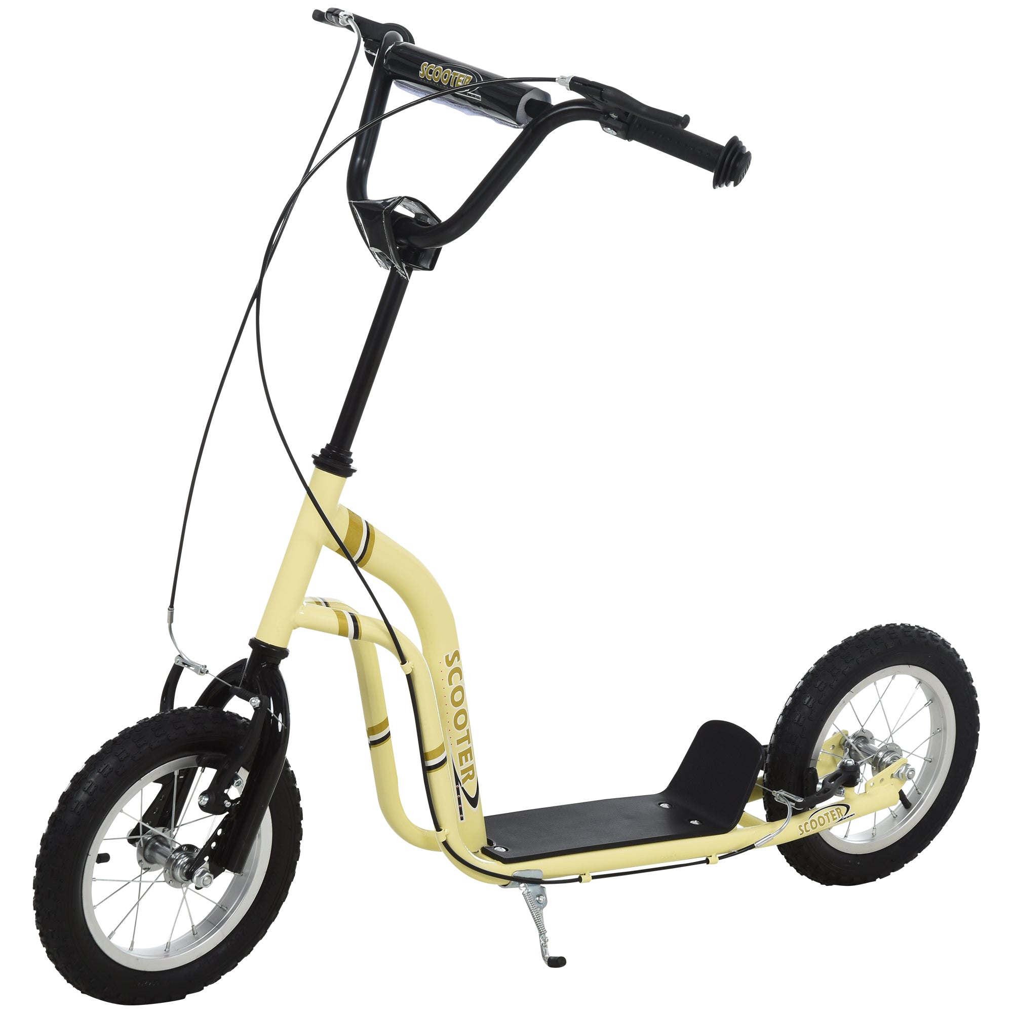 Youth Scooter Front and Rear Caliper Dual Brakes 12-Inch Inflatable Front Wheel Ride On Toy For Age 5+ - Beige