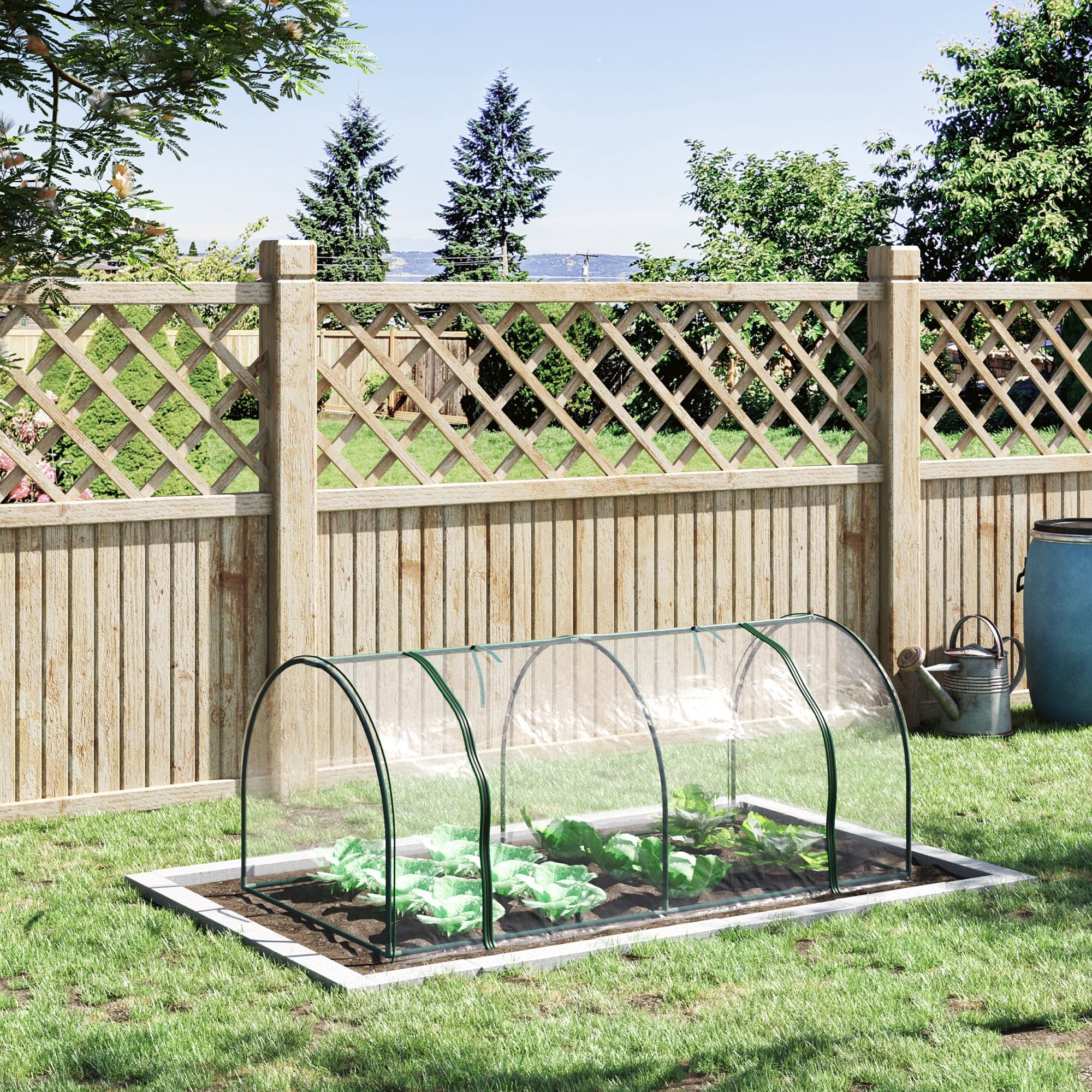 7' L x 3' W x 2.5' H Portable Tunnel Greenhouse for Outdoor Garden Hot House with 4 Zippered Doors, PVC Cover - Clear - Image 8