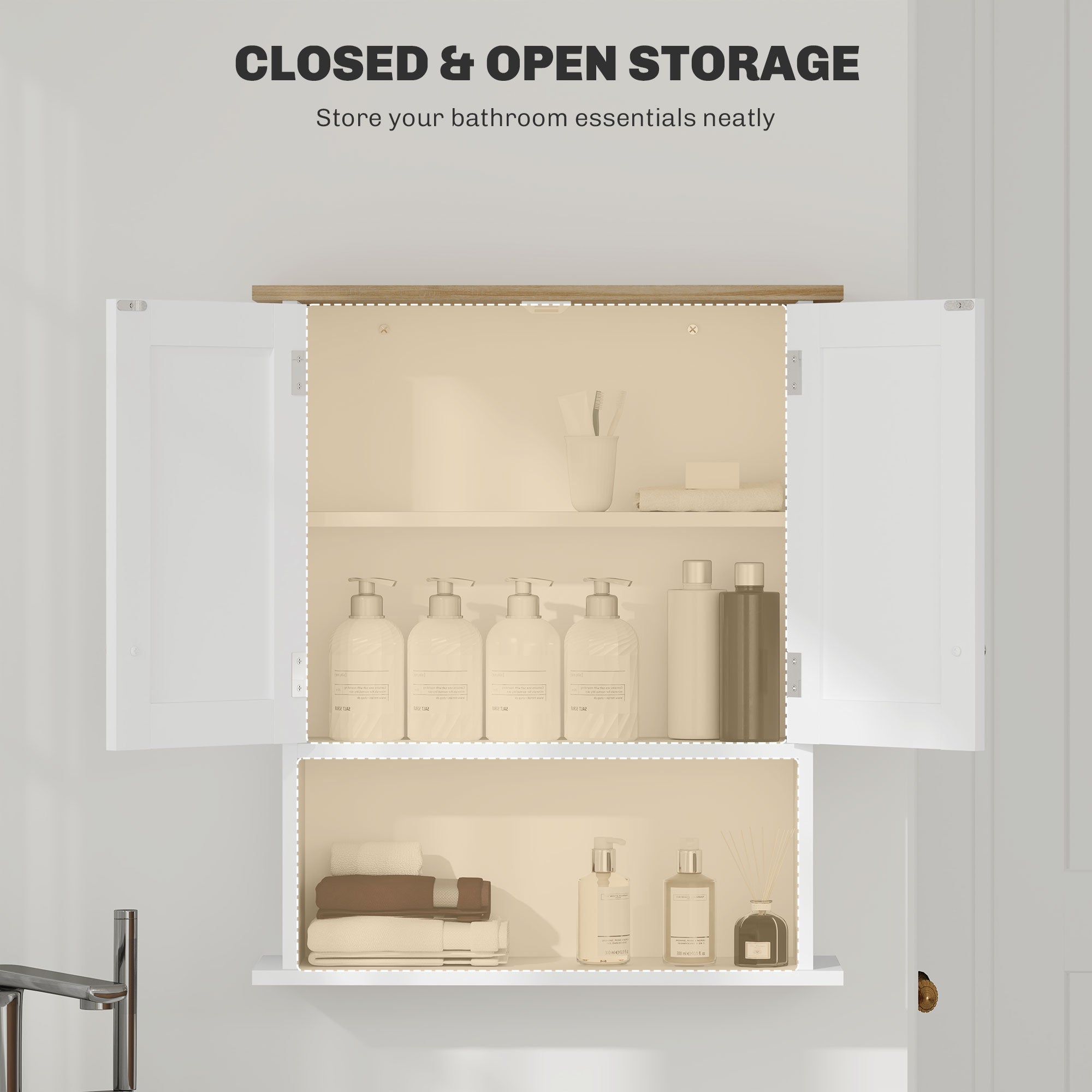 Wall Mounted Bathroom Cabinet, Modern Bathroom Wall Cabinet with 2 Doors and Adjustable Shelf, White
