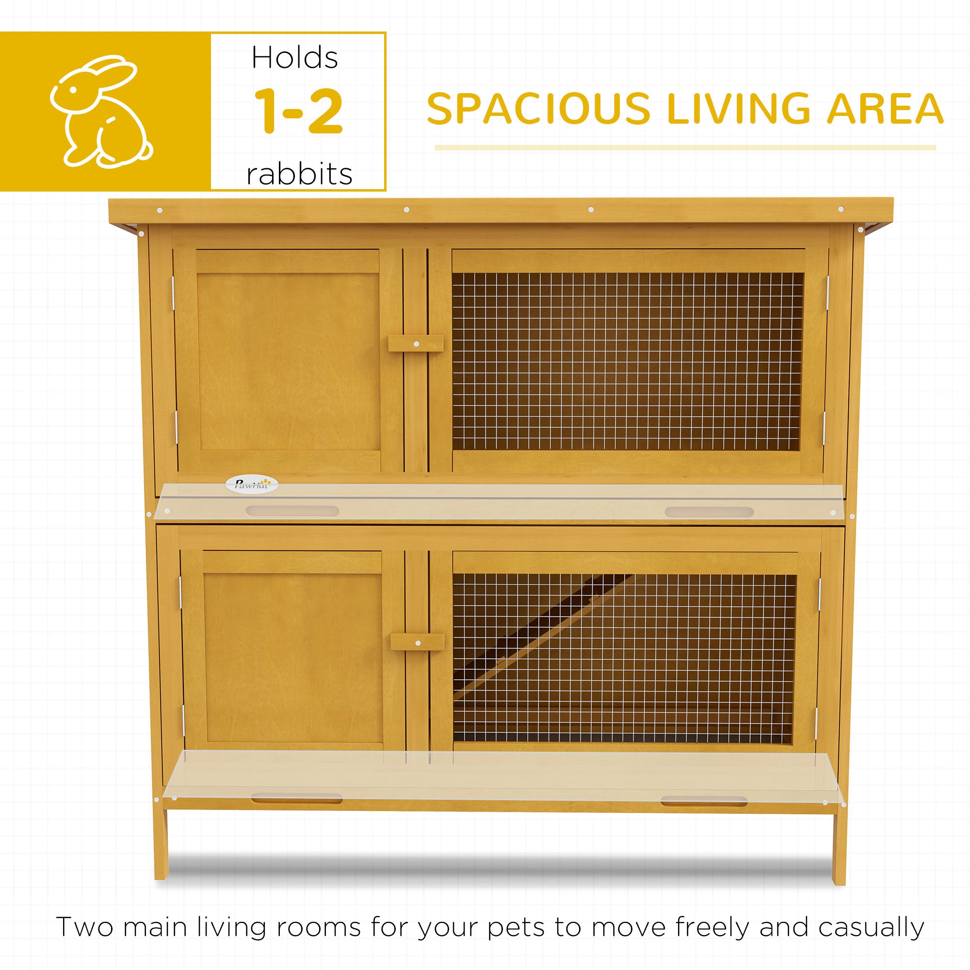Wooden Bunny Hutch with Ramp, Indoor/Outdoor, Yellow - Yellow - Image 5