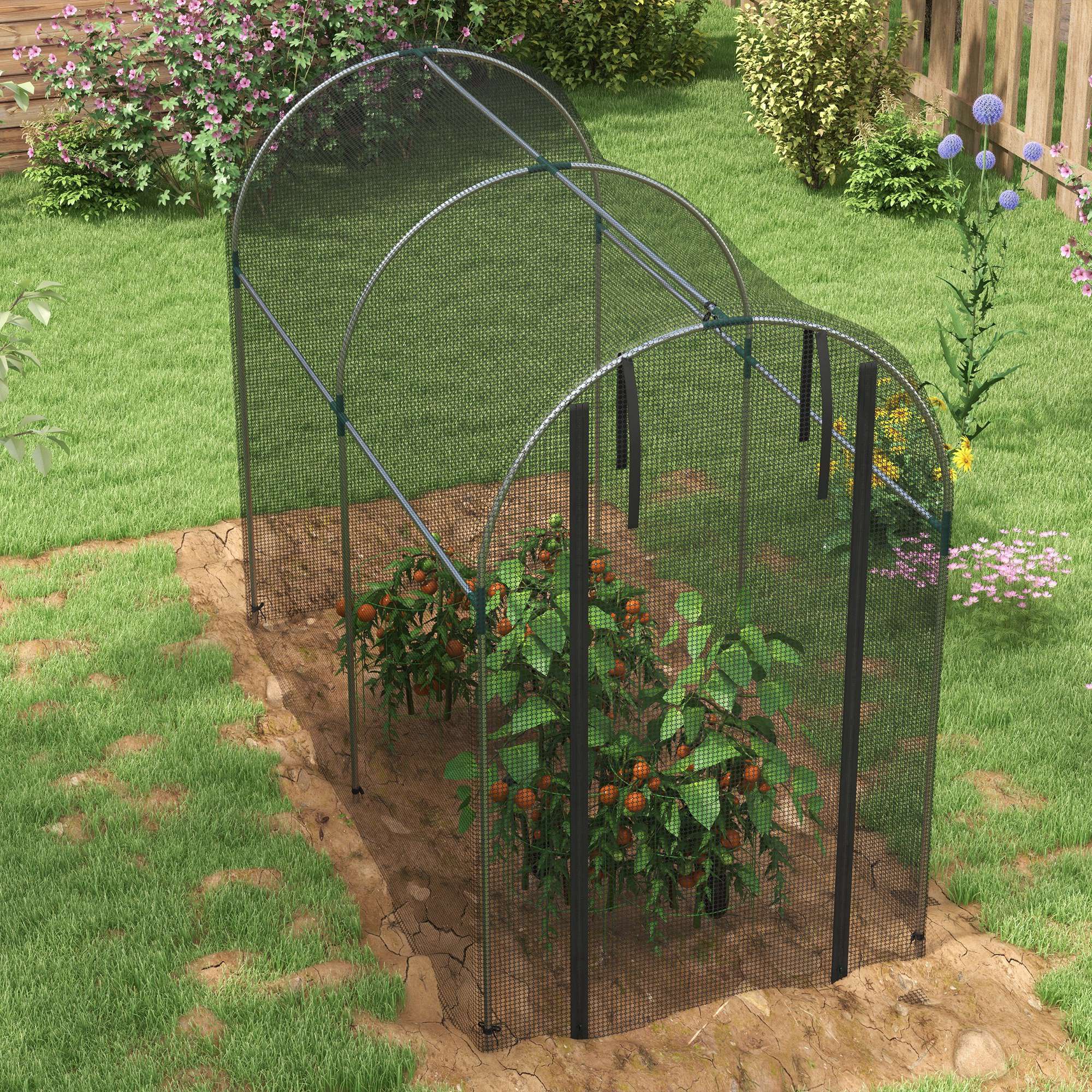 Galvanized Steel Crop Cage, Plant Protection Tent with Zippered Door, 4' x 8', Black - Black - Image 8