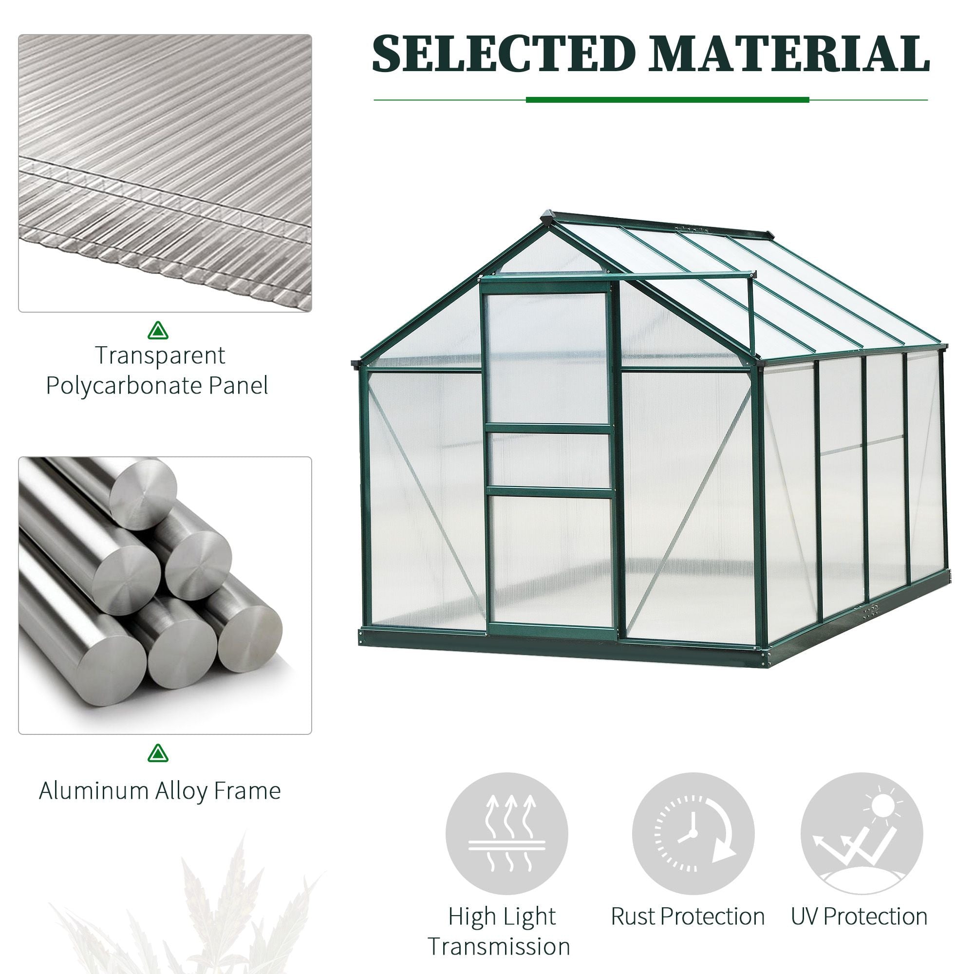 6x8 Greenhouse Polycarbonate Heavy Duty Patio Backyard, Dark Green - Dark Green - Image 4