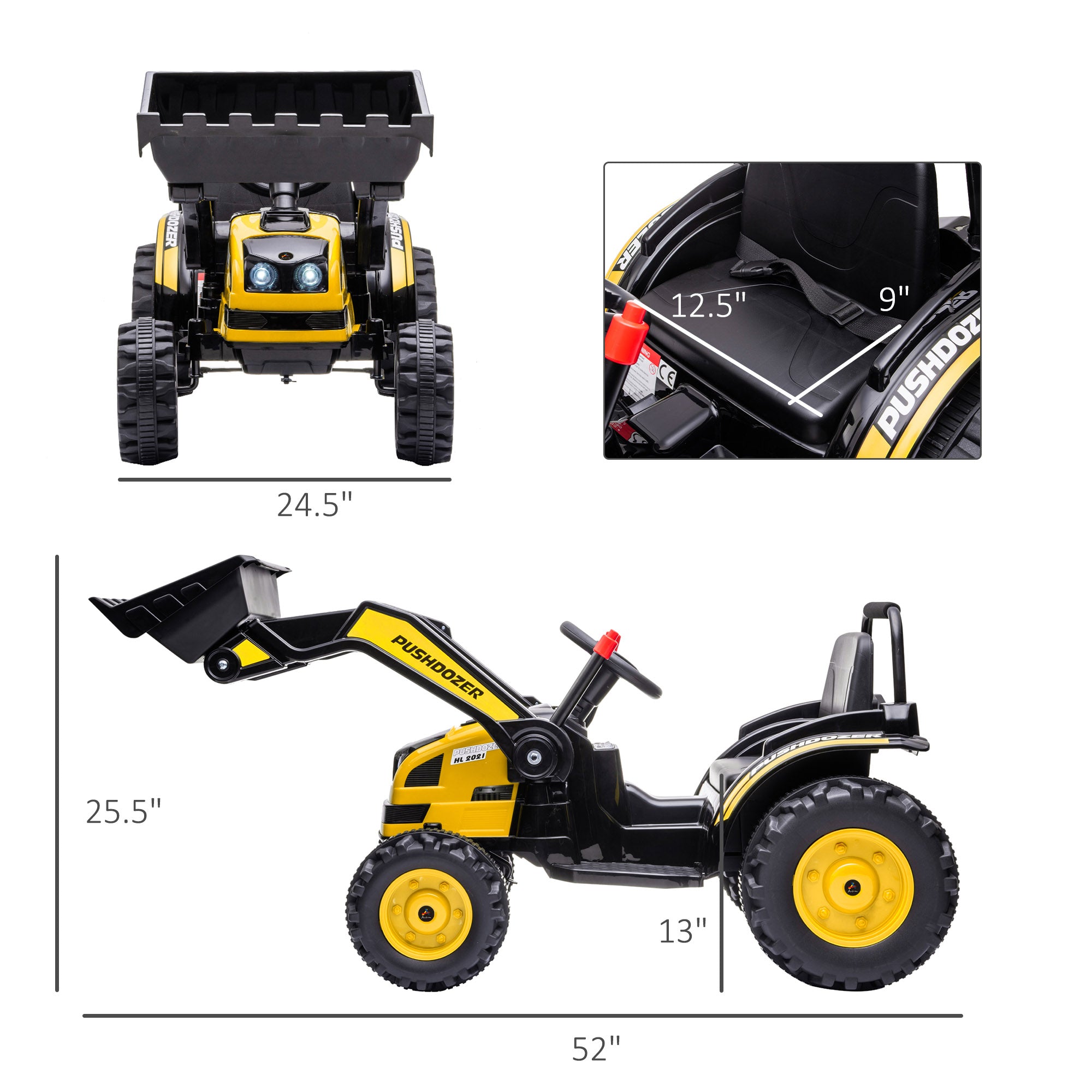 6V Kids Rechargeable Battery Powered Truck with Adjustable Bucket, High/Low Speed Realistic Sound, Yellow