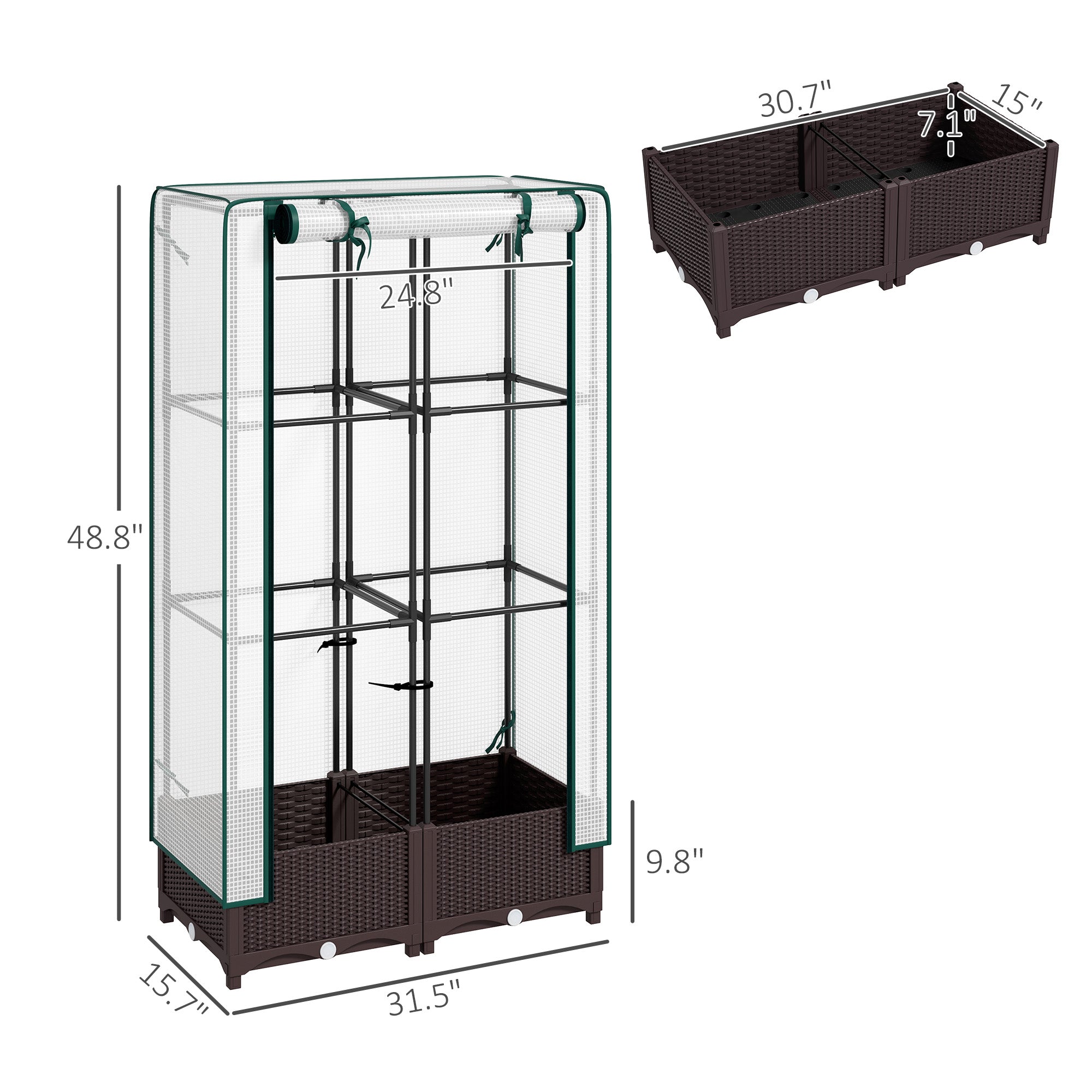 Garden Bed with Trellis, Outdoor Plant Box with PE Cover, Drainage Holes and Zipper Door, 31.5" x 15.7" x 48.8", Brown - Brown - Image 3