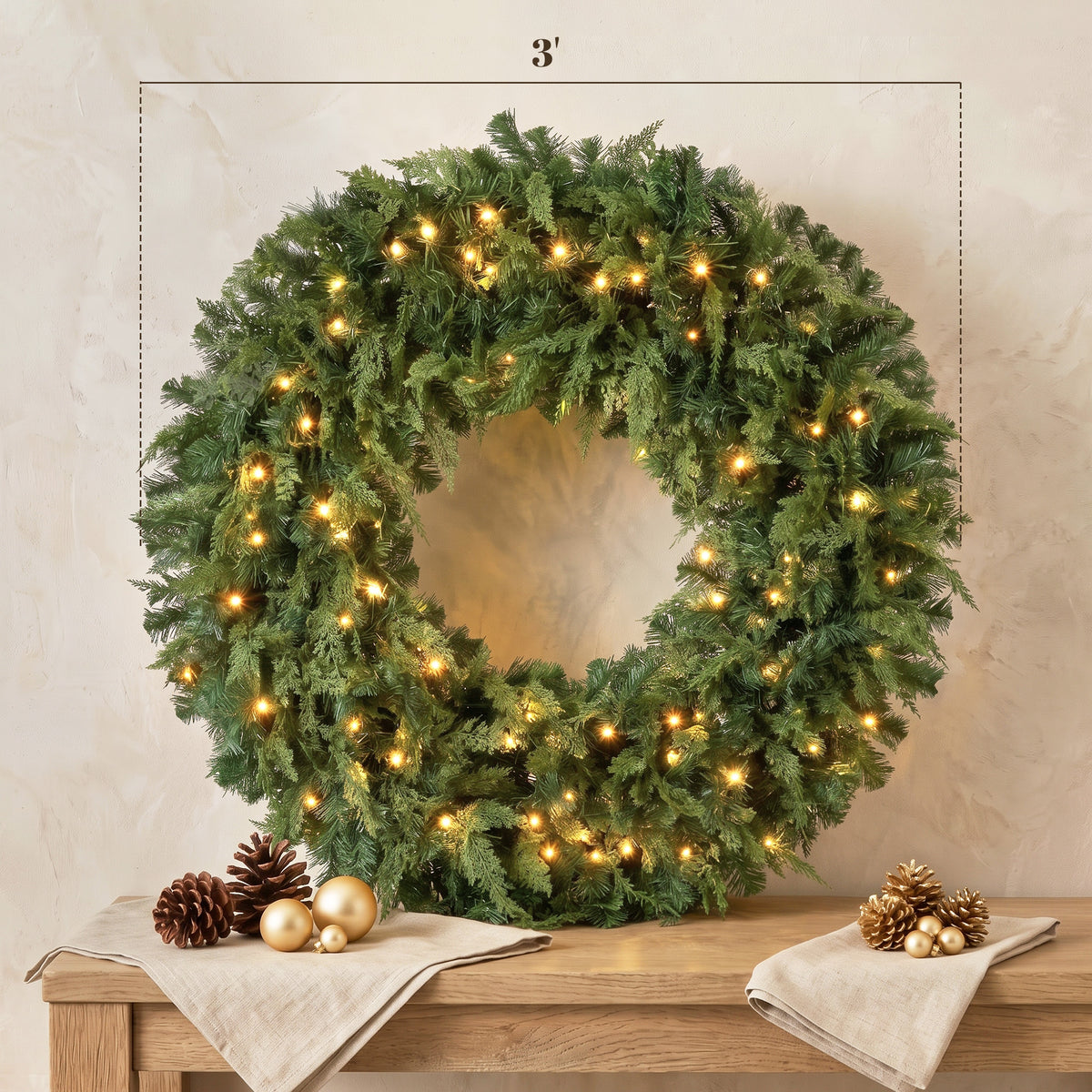 36" Prelit Crestwood Spruce Artificial Christmas Wreath, Christmas Decor with Bow, LEDs, 8 Modes, Realistic Tips