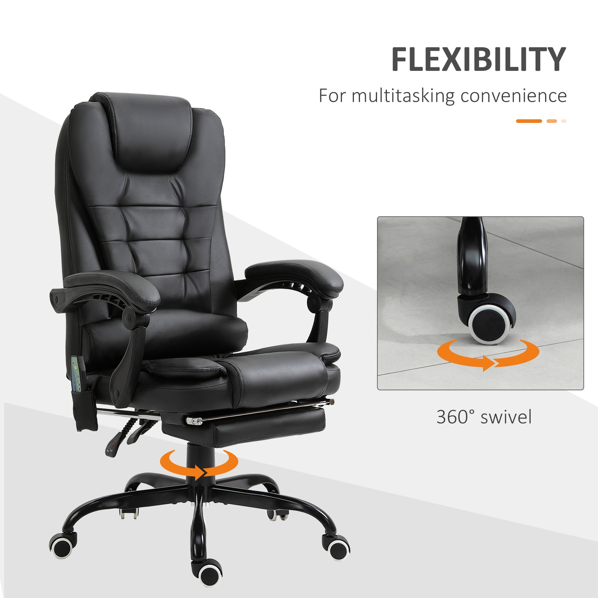 7-Point Vibrating Massage Office Chair High Back Executive Recliner with Lumbar Support, Footrest, Reclining Back, Adjustable Height, Black