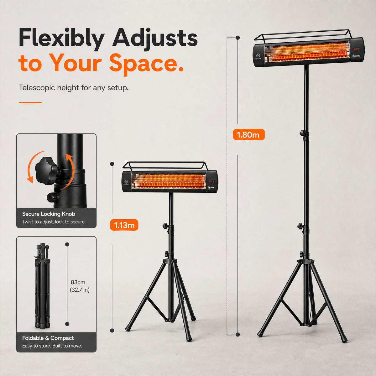 Electric Patio Heater, 1500 W Standing IP65 Outdoor Infrared Heater with Tripod, 3 Heat Levels, 24H Timer, Black