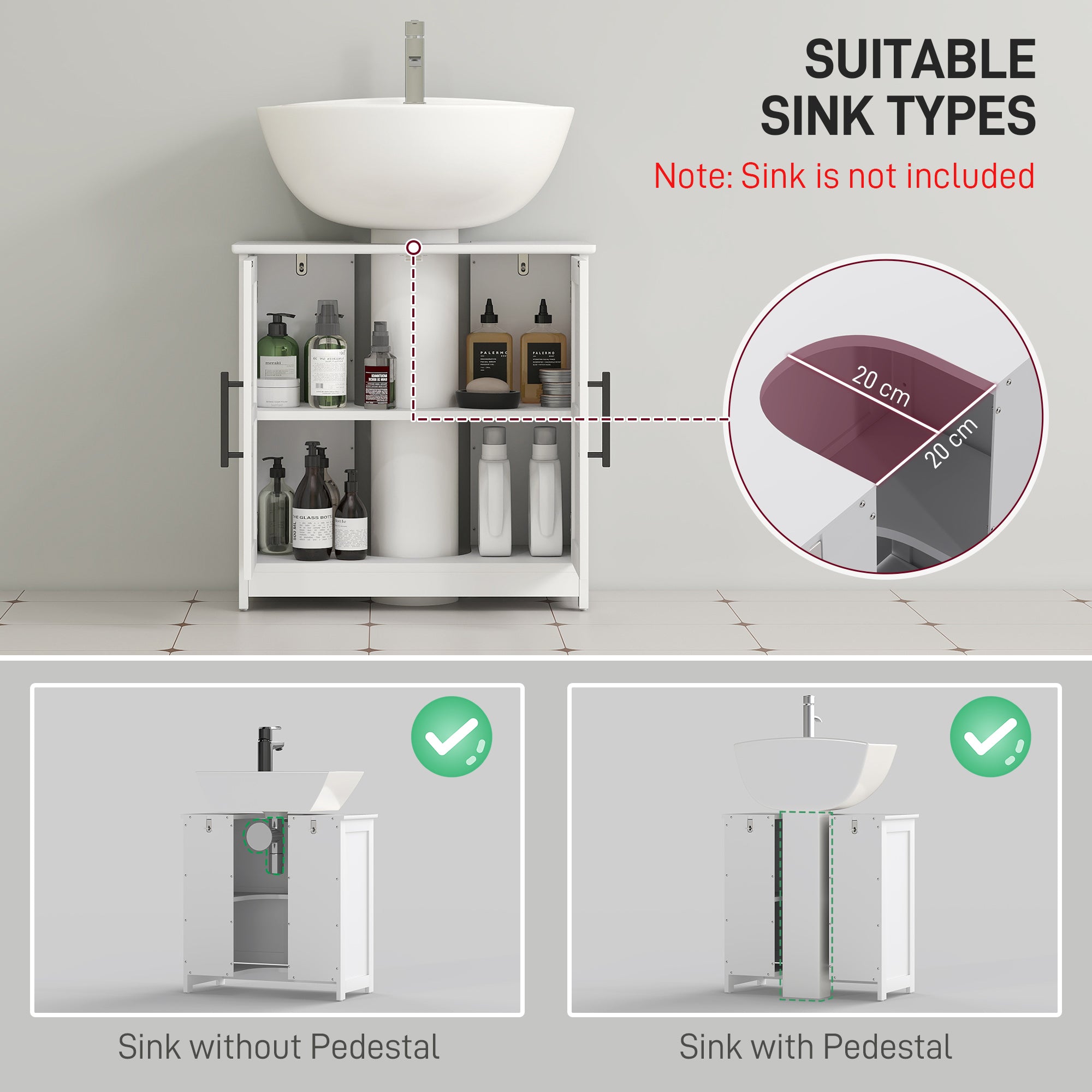 Farmhouse Pedestal Sink Storage Cabinet, Bathroom Sink Cabinet with 2 Barn Doors and Adjustable Shelf, White