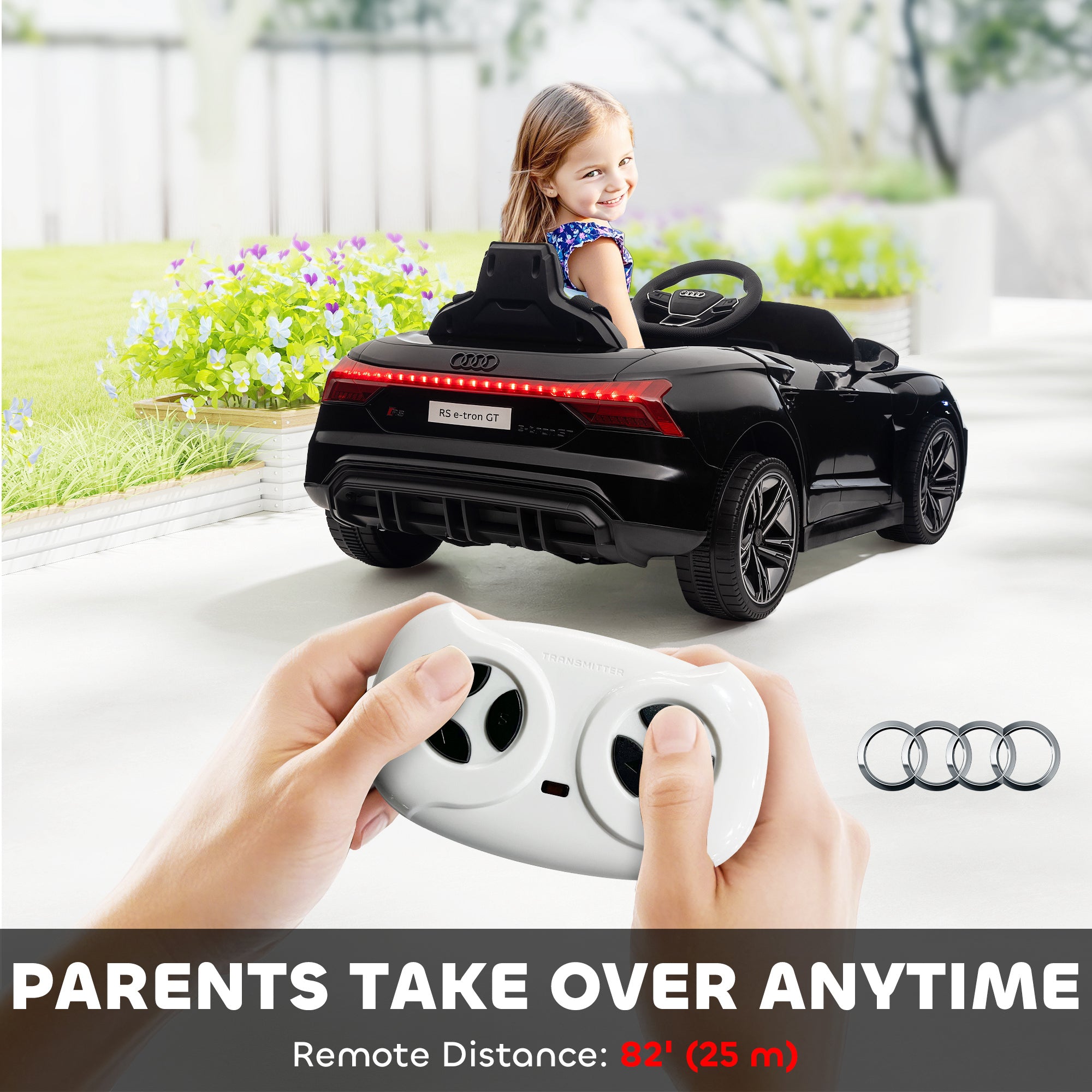 Licensed Audi RS e-tron GT 12V Ride On Car Truck for Kids, Electric Car Ride On Vehicle w/Parent Remote Control, Music, Lights, for Toddlers, Black