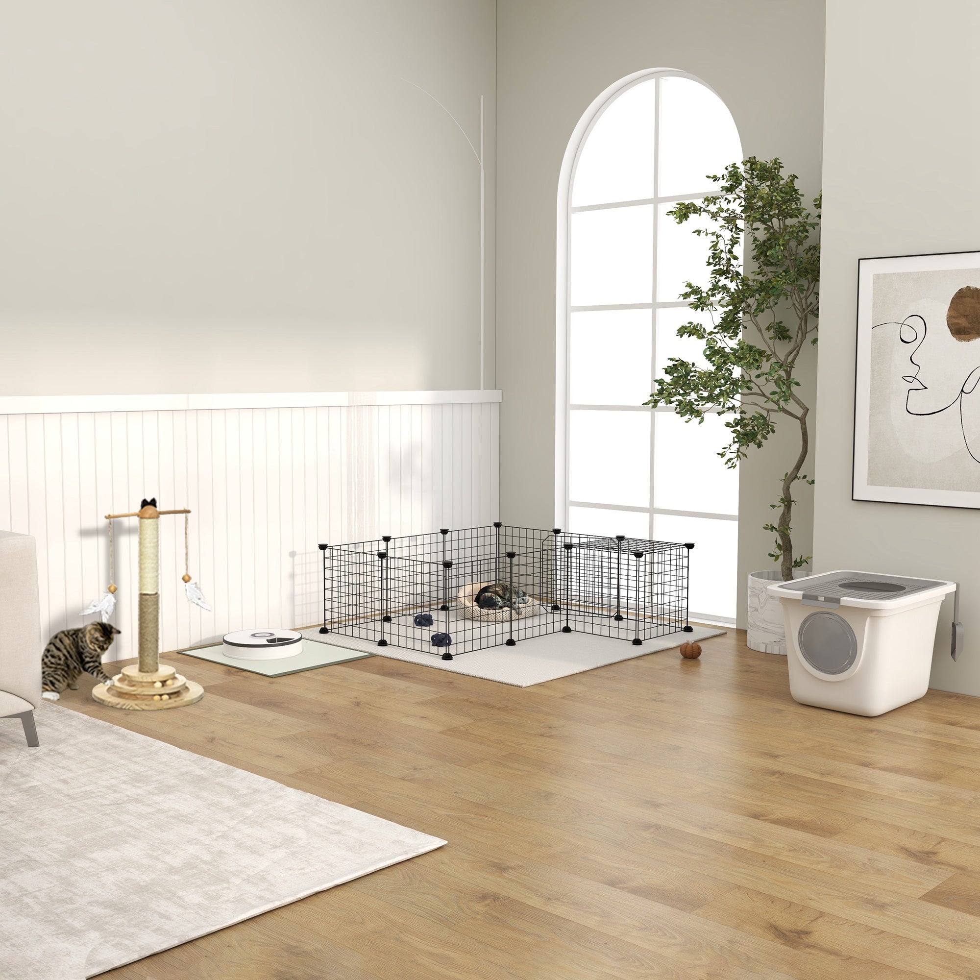 36 Panels Small Animal Playpen with Door, DIY C & C Cage for Guinea Pigs with Ramp, Portable Metal Wire Yard for Rabbit, Hedgehogs, 14 x 14 in - Black - Image 8