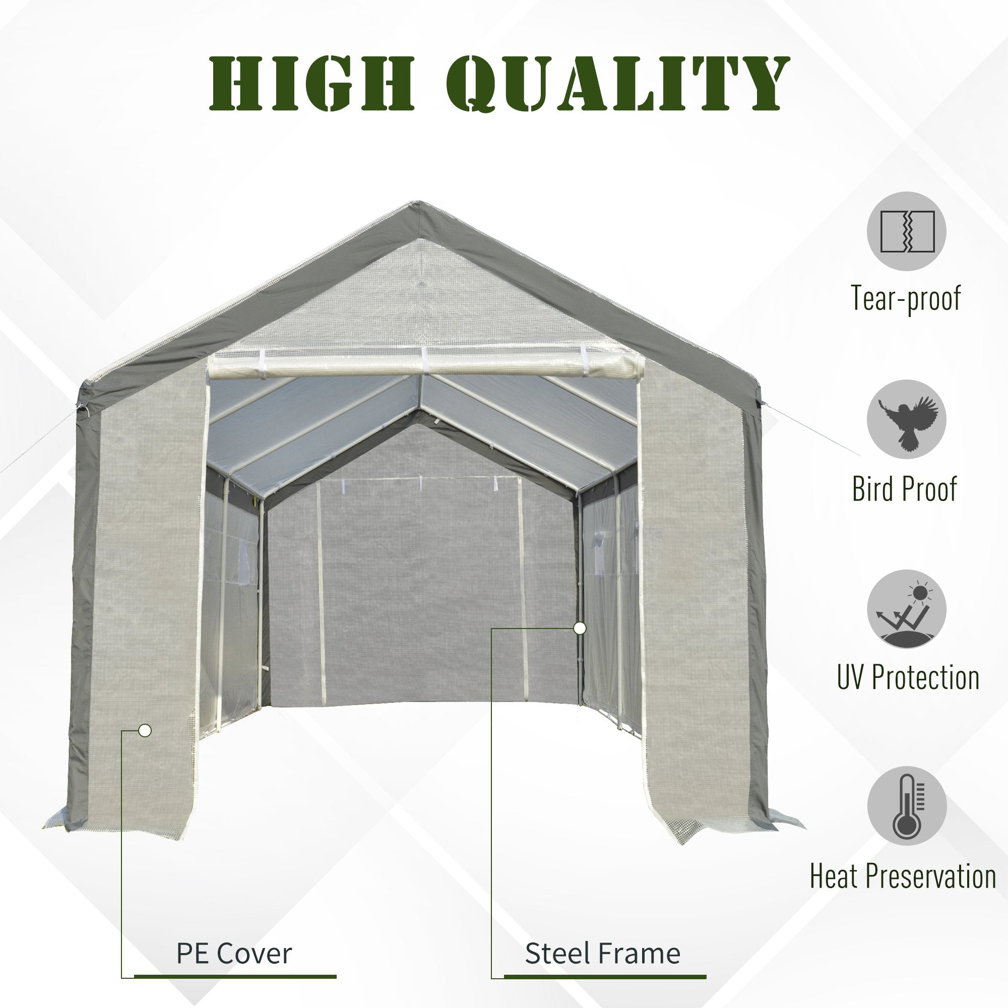 20' L x 10' W x 9' H Large Walk-in Greenhouse with Roll Up Door, 8 Closeable Windows, & Weather PE Cover - White - Image 4