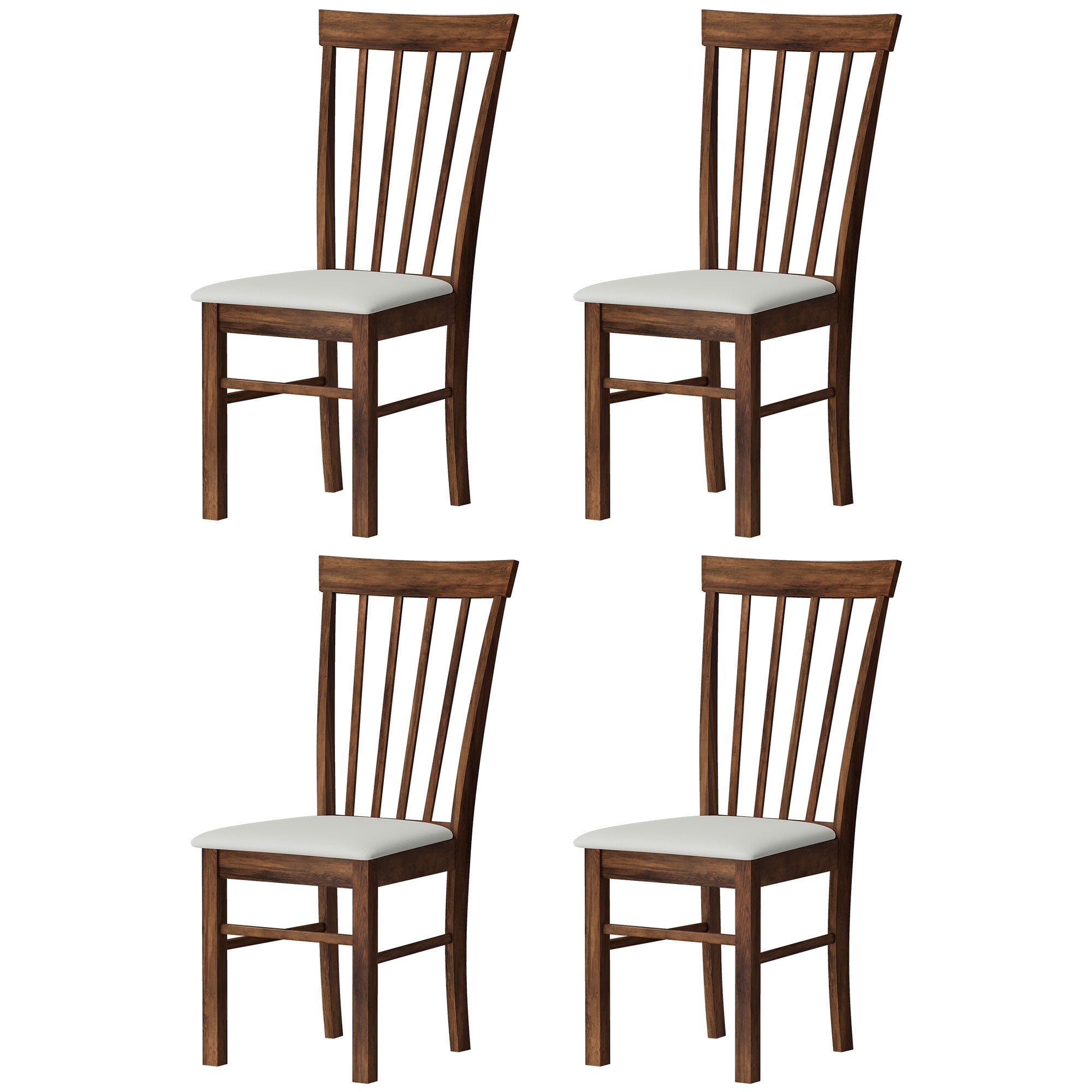 Wooden Dining Chairs Set of 4, Farmhouse Upholstered Kitchen Chairs with Rubber Wood Frame, Dark Brown and Beige