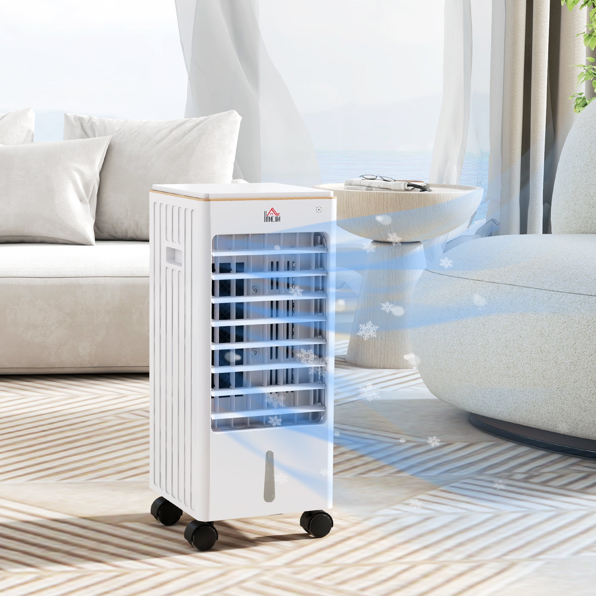 Room Air Cooler with Ice Packs, Ice Cooling Fan Water Conditioner Humidifier Unit with Remote, Timer, Wheels