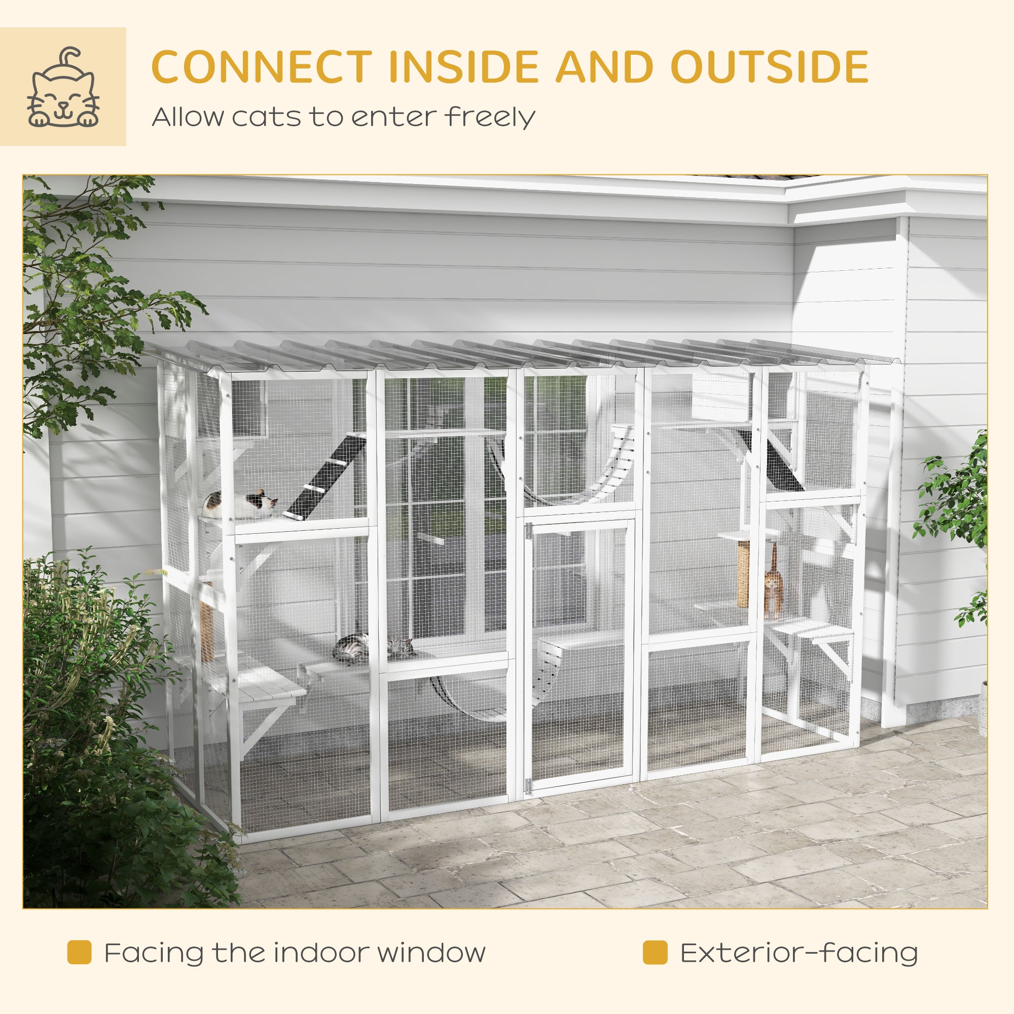 Cat Window Box , Large Catio with Shelves & Bridges, Outside Enclosure for Multiple Cats, White - White - Image 4