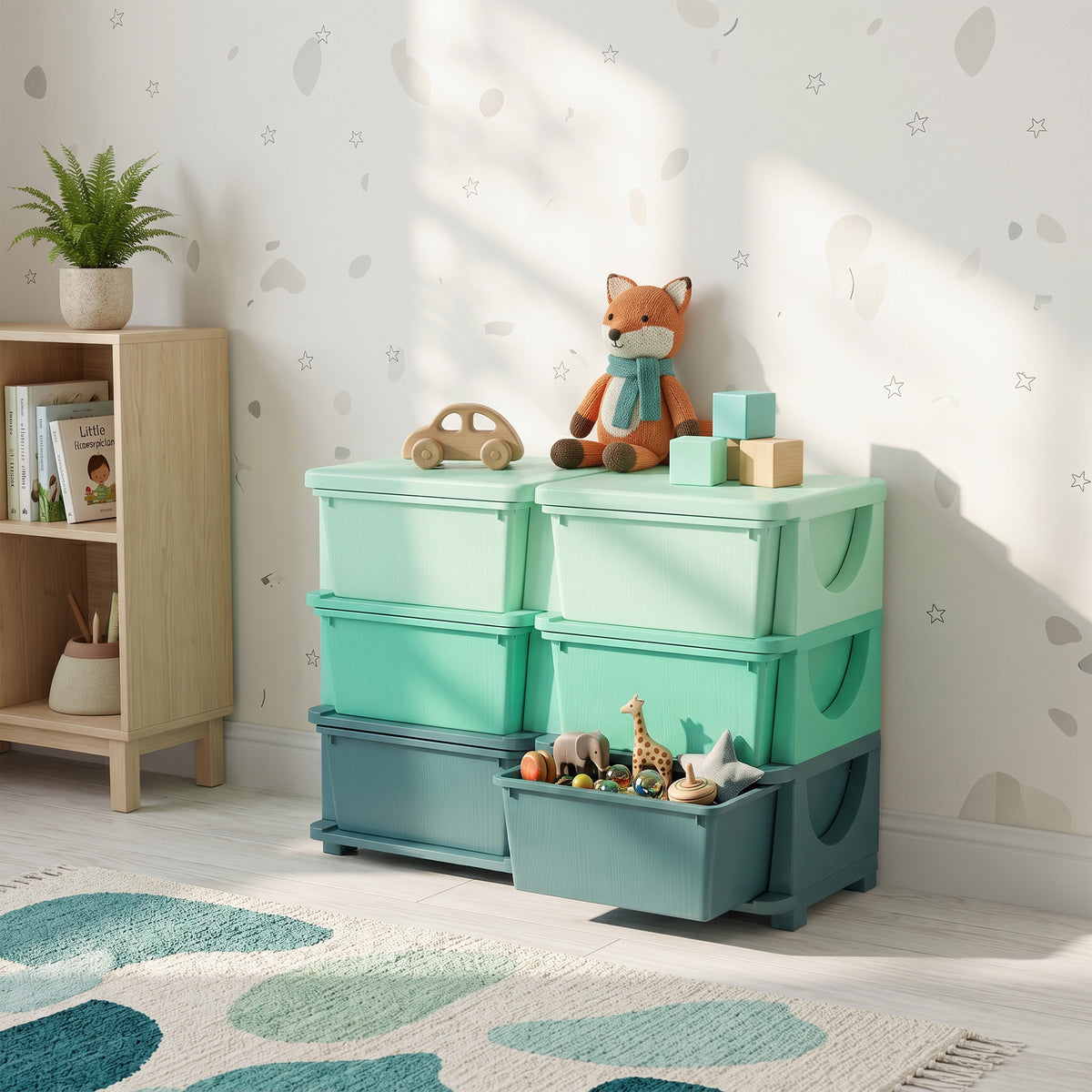 Qaba 3 Tier Kids Storage Organizer with 6 Drawers for Bedroom, Nursery, Kindergarten, Living Room, Boys and Girls, Green