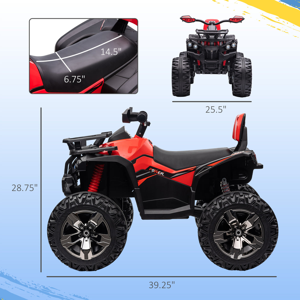 12V 4 Wheeler Kids ATV with Music, Headlights for 37-60 Months Boys and Girls, Red