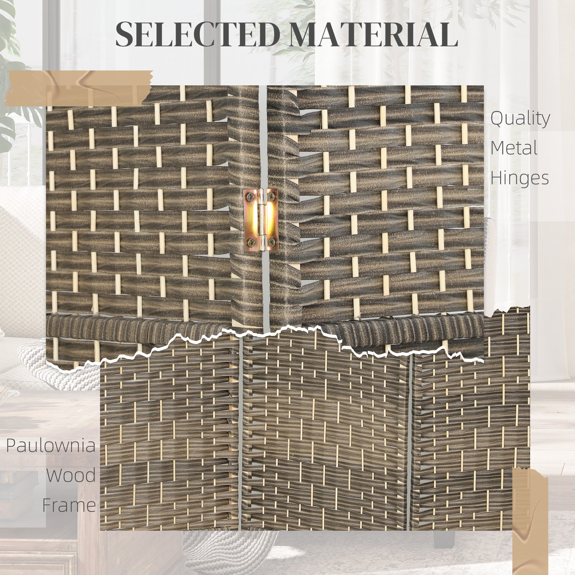 Folding Room Divider Screen 3 Panel 6' Tall Privacy Screen Freestanding Wood Partition for Home Office, Dark Rustic Oak