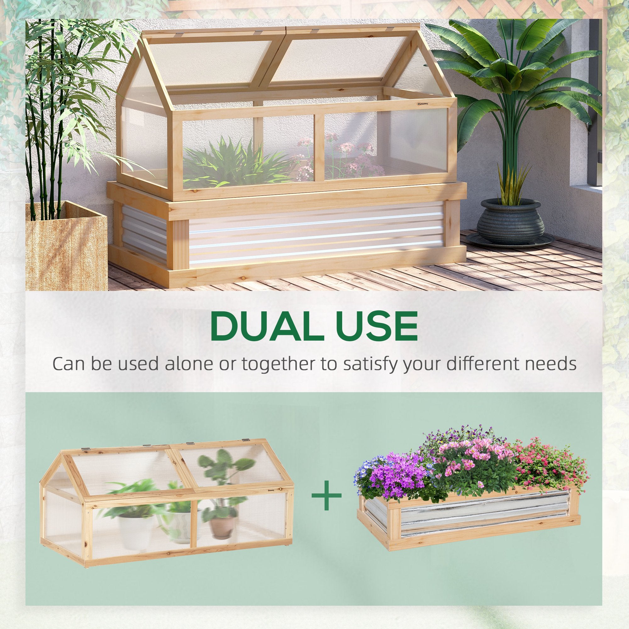 48" x 24" x 32.25" Elevated Planting Beds Garden Wooden Cold Frame Greenhouse Flower Planter Protection Wood - Natural wood finish - Image 4