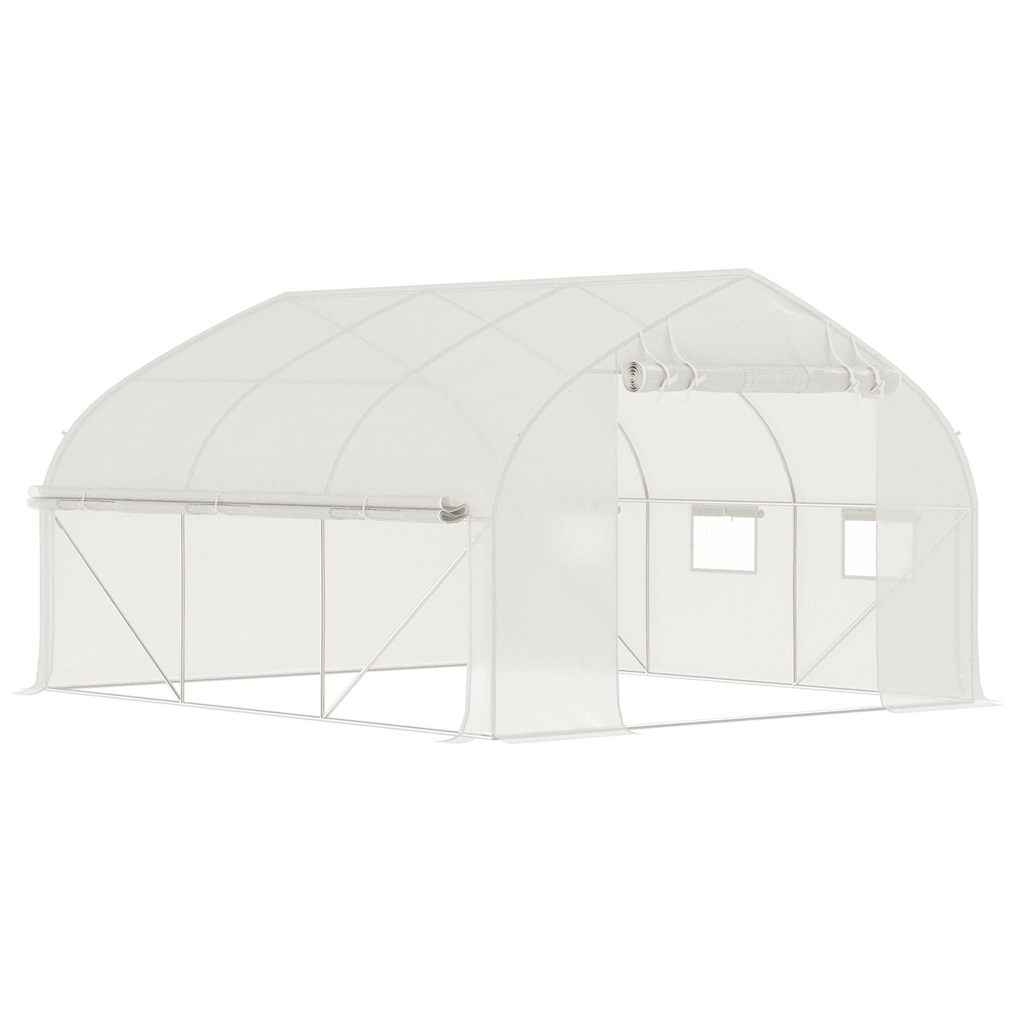 11.5' x 10' x 6.5' Walk-in Tunnel Greenhouse, Green House with Zippered Mesh Door, 7 Mesh Windows & Roll-up Sidewalls, Upgraded Gardening Plant Hot House with Galvanized Steel Hoops, White - White