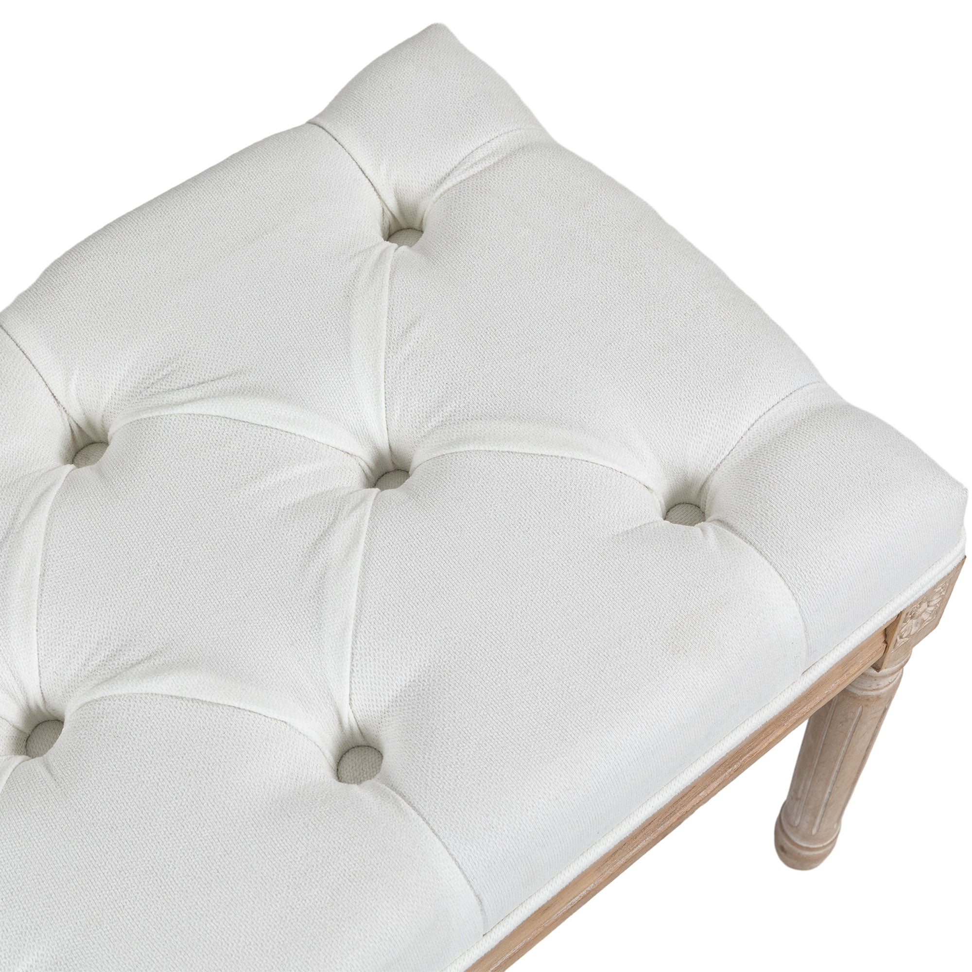 46" Linen Upholstered Bedroom Bench, French End of Bed Bench with Thick Padded Cushion and Wooden Legs, Cream White