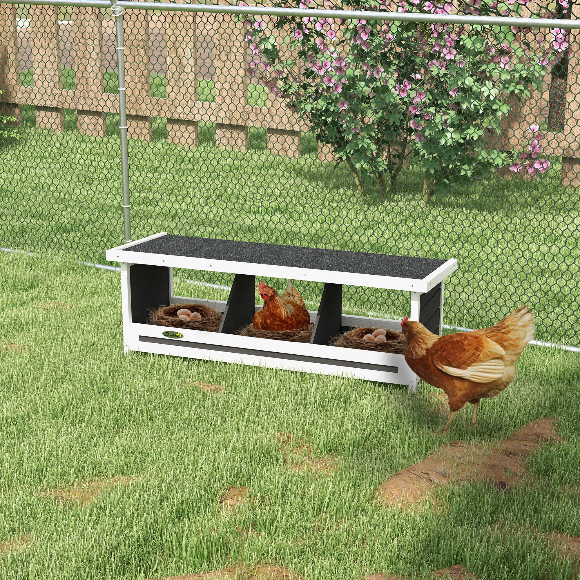 Wood Nesting Boxes Chicken Coop Accessories for Up to 3 Chickens, with Asphalt Roof, Gray - Gray - Image 2