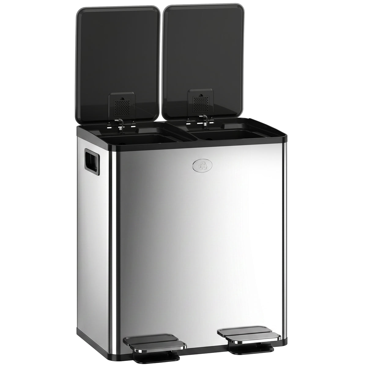 Trash Can, 2 x 5 Gallon Stainless Steel Garbage Can with Soft Close, Stay-Open Lid, Pedals, Inner Buckets, Silver