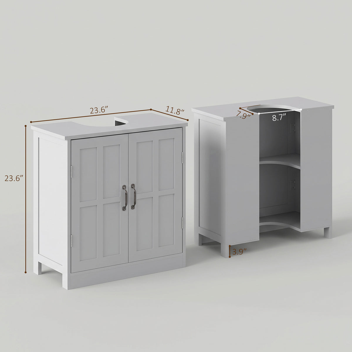 Bathroom Sink Cabinet, Pedestal Sink Cabinet with Adjustable Shelf, Gray