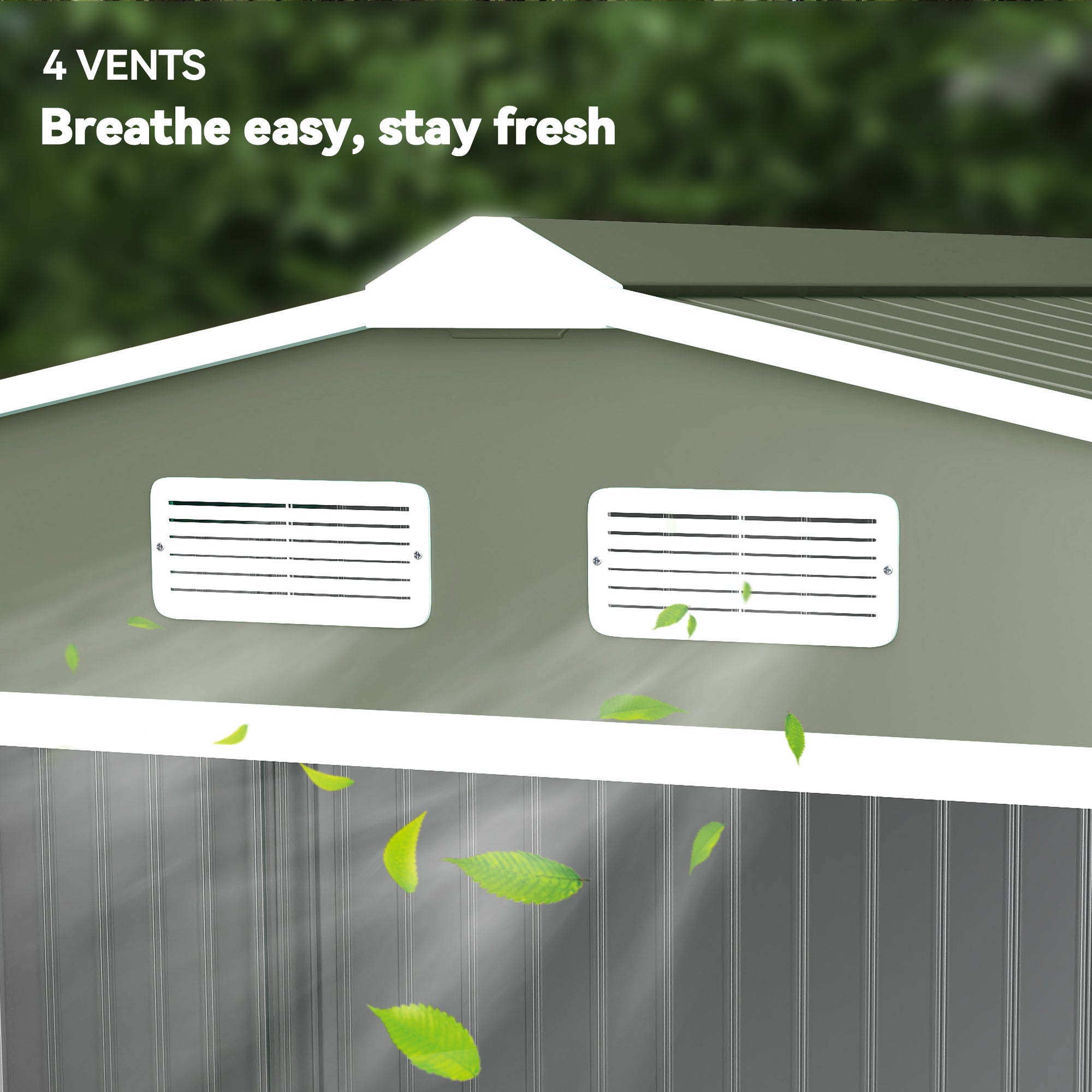 9' x 6' Outdoor Storage Shed, Garden Tool Metal Shed with Foundation Kit, Double Lockable Door, Air Vents and Sloping Roof, for Backyard, Patio, Lawn, Green - Green - Image 8
