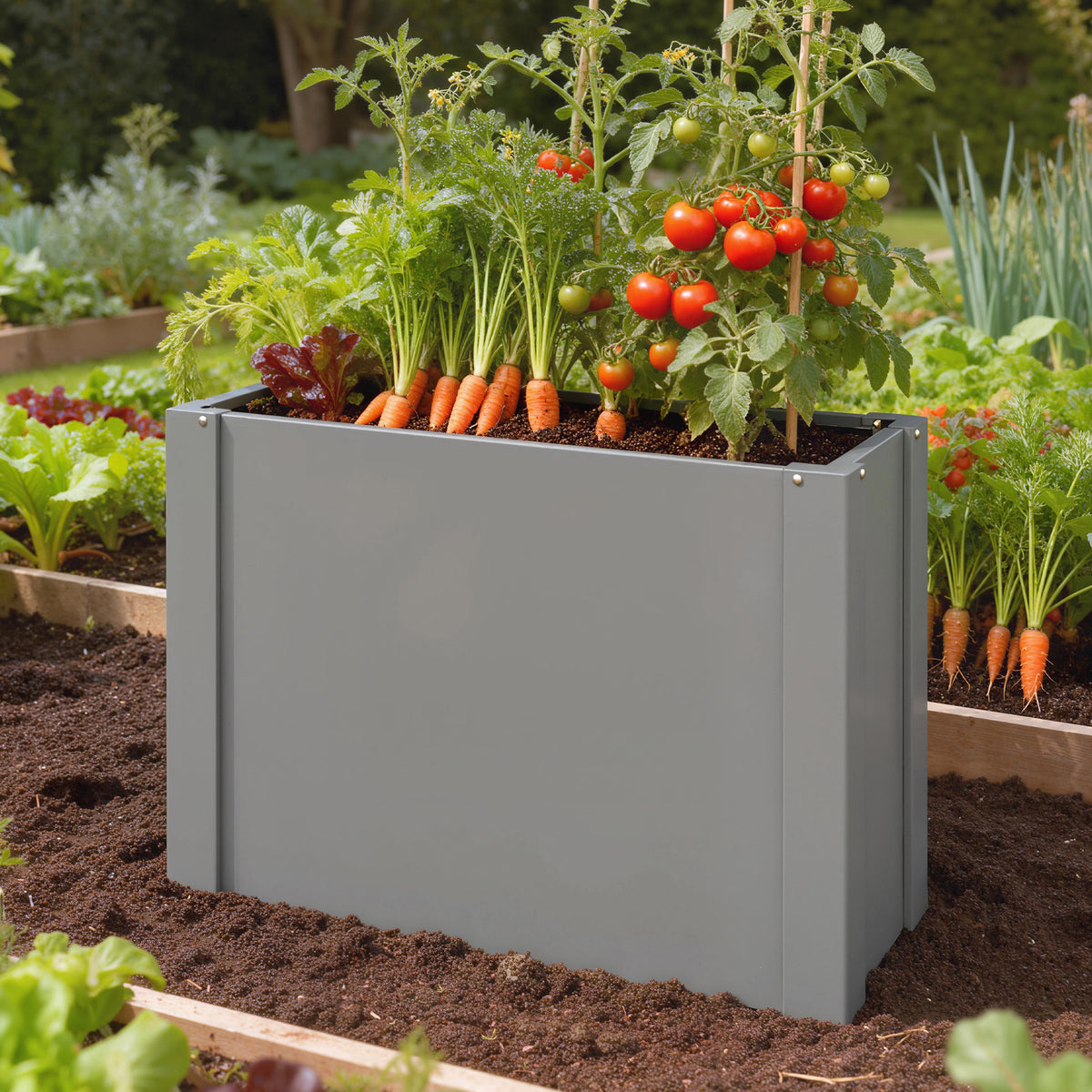 Raised Garden Bed Galvanized Planter Box Outdoor with Gloves for Gardening Vegetables, Flower, Herb, 2.6 x 1 x 2 ft, Gray