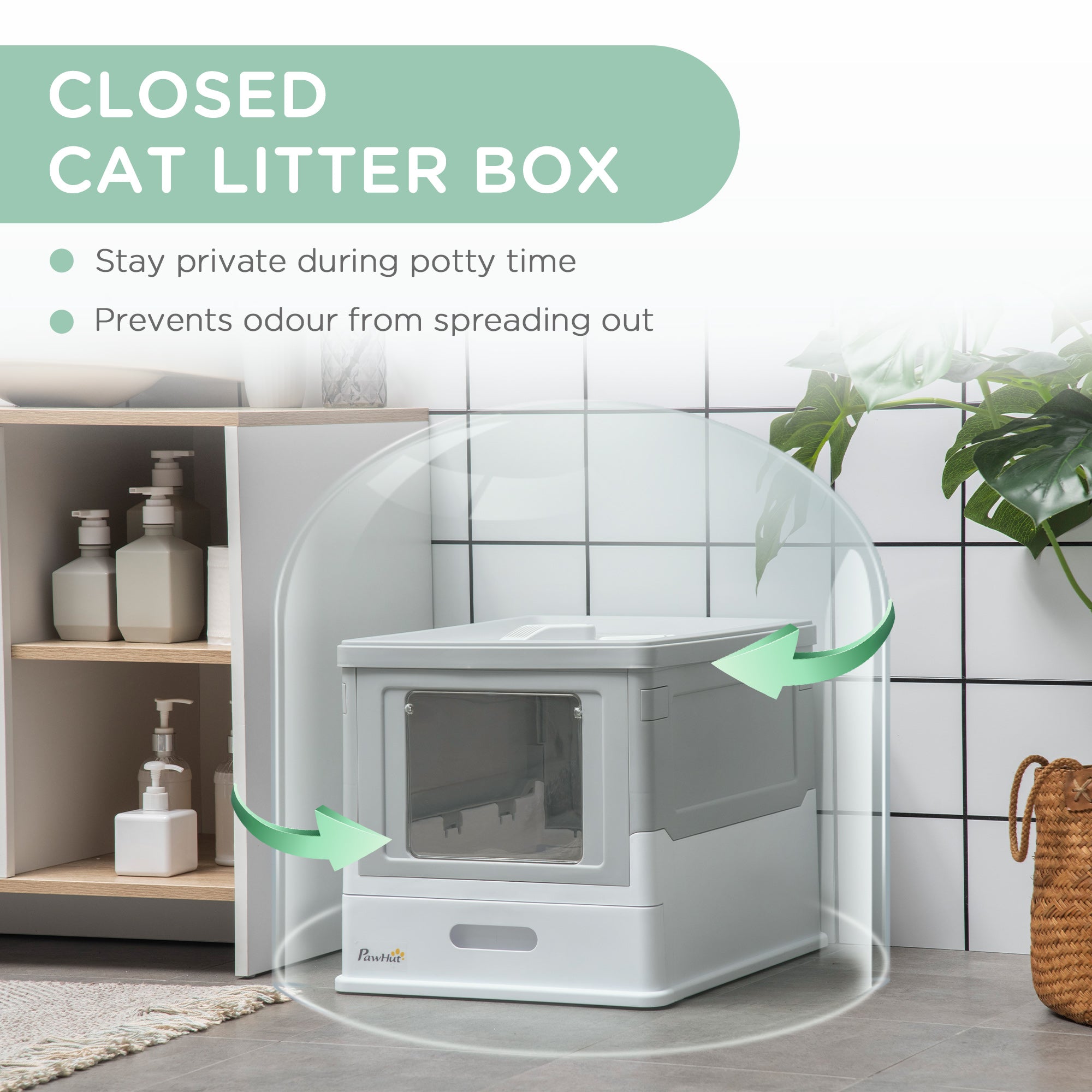 Fully Enclosed Cat Litter Box with Front Entry and Top Exit, Plastic, Gray & White - Gray - Image 6