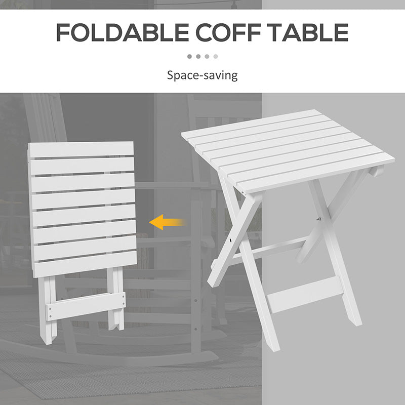 Wooden Rocking Chair Set, Curved Armrests, High Back, Slatted Top Table Outdoor Rocker Set, White