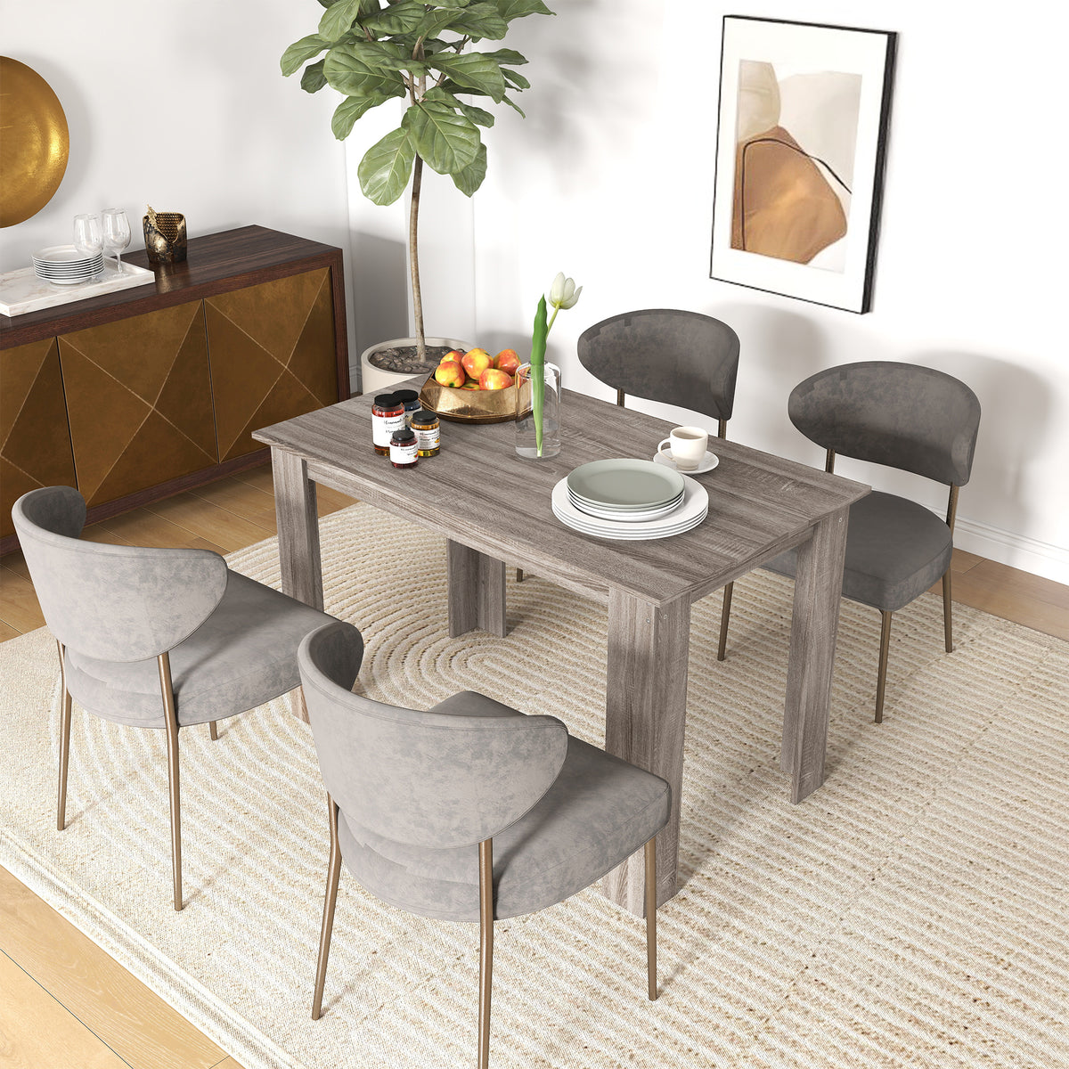 47" Dining Table for 4-6 People, Modern Rectangular Kitchen Table for Dining Room, Living Room, Light Gray Wood Effect