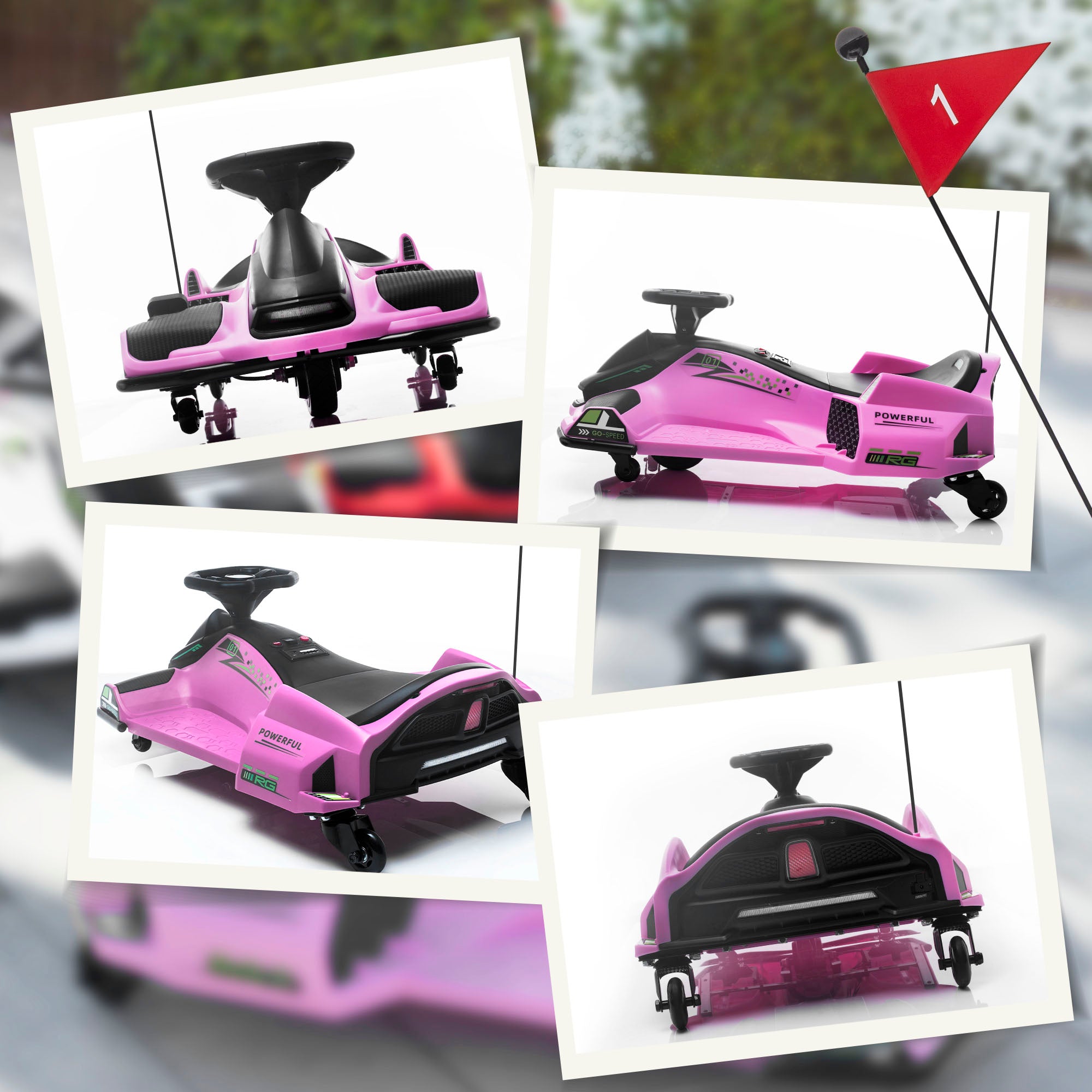 12V Electric Drifting Go Kart w/ Slow Start, Music, Lights, Pink