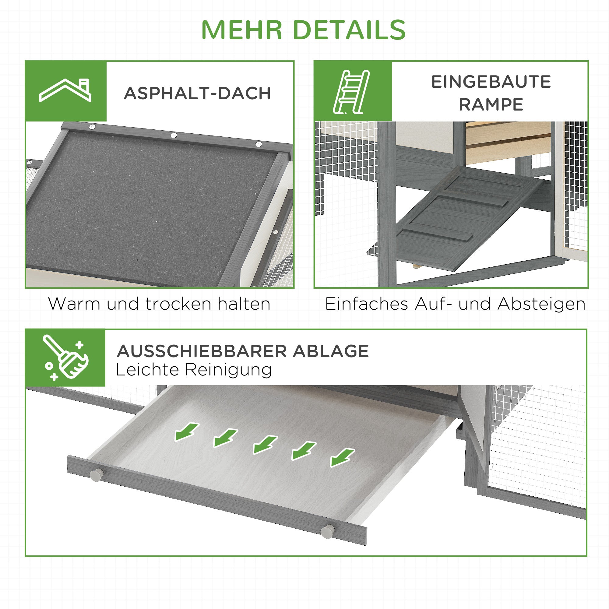 100" Chicken Coop Wooden Chicken House Large Rabbit Hutch Poultry Cage Backyard with Double Run, Nesting Box, Gray - Gray - Image 7
