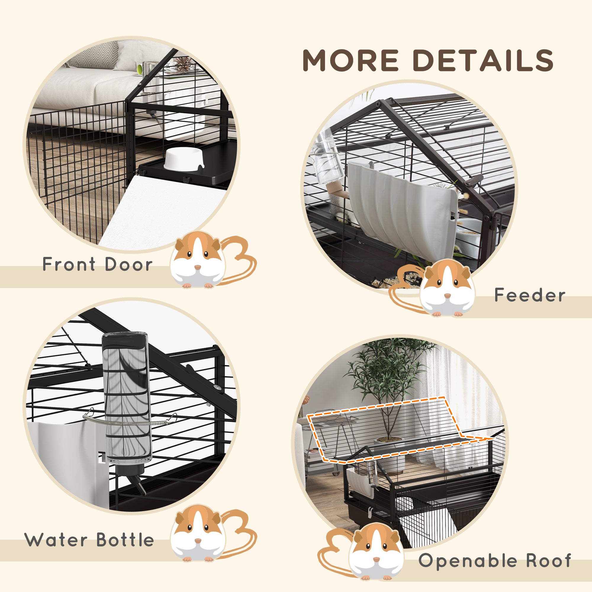 Small Animal Playpen Cage with Rolling Caster, Water Bottle 46.5" - Black and Beige - Image 7
