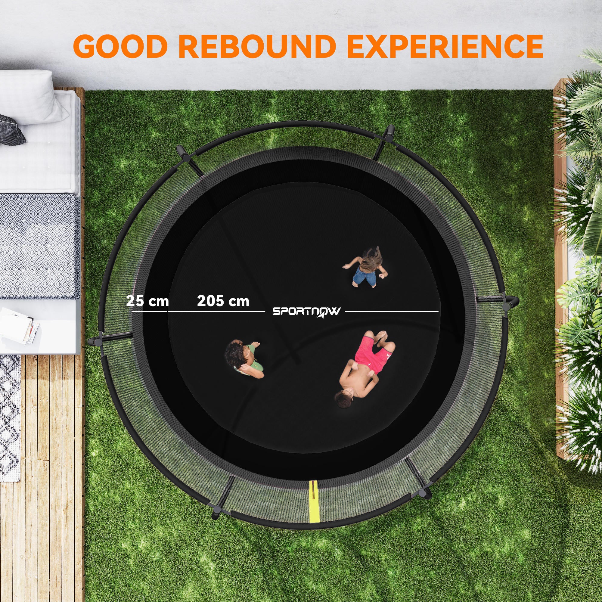 8ft Outdoor Trampoline with Net Enclosure, Curved Poles and Safety Pad, ASTM Approved, Black