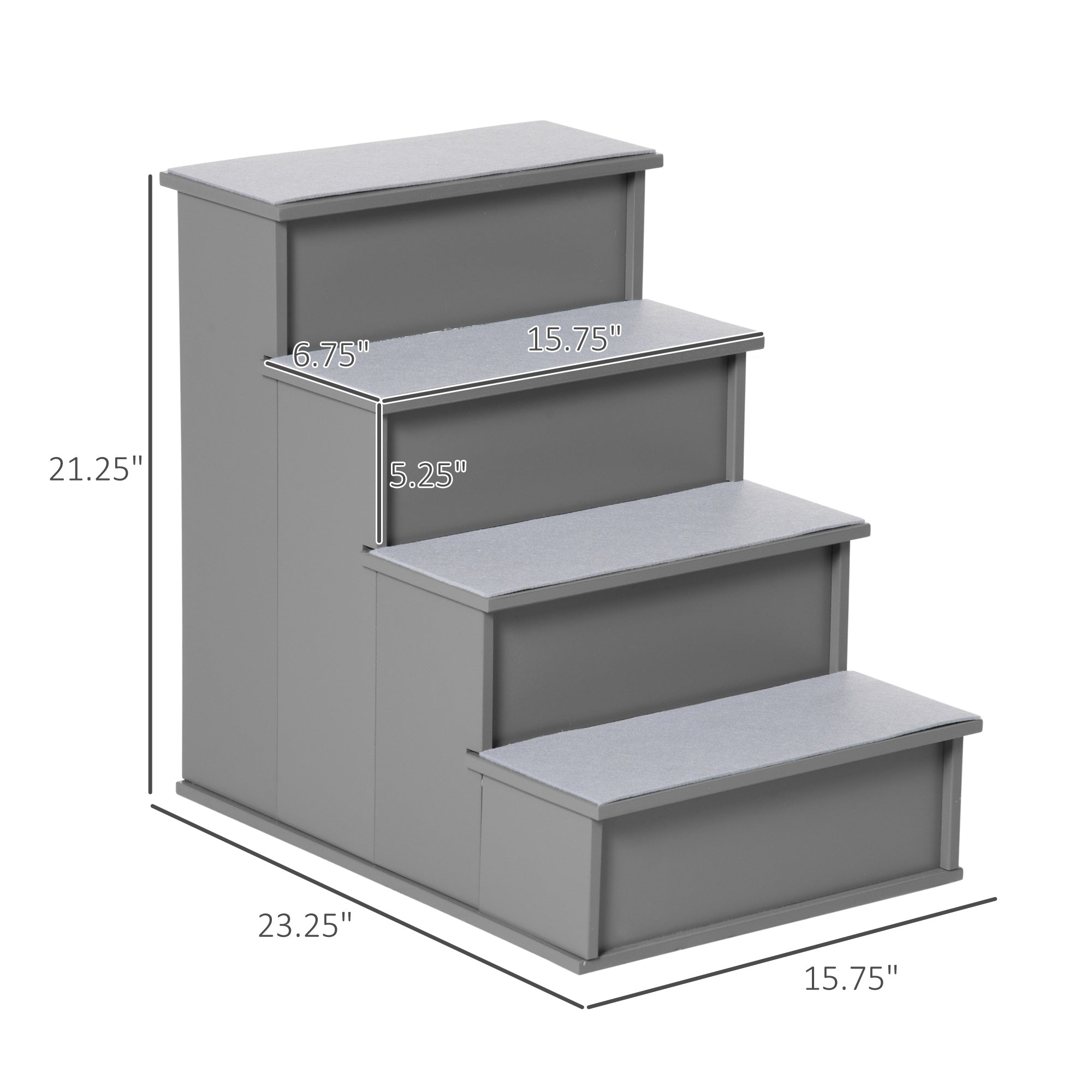 Pet Stairs, Small Dog Steps for Couch Bed with Cushioned Removable Covering, 15.75" x 23.25" x 21.25", Grey - Grey - Image 3