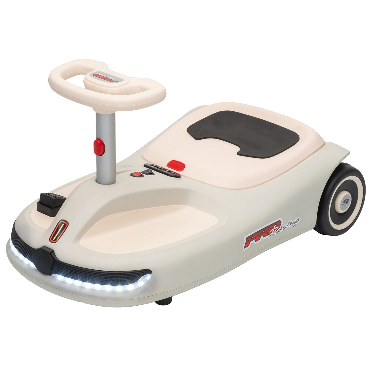 12V Electric Wiggle Car with Pedal, Kids Ride On Car with 2 Speeds, Soft Start, Music, Lights for 3-5 Years, White