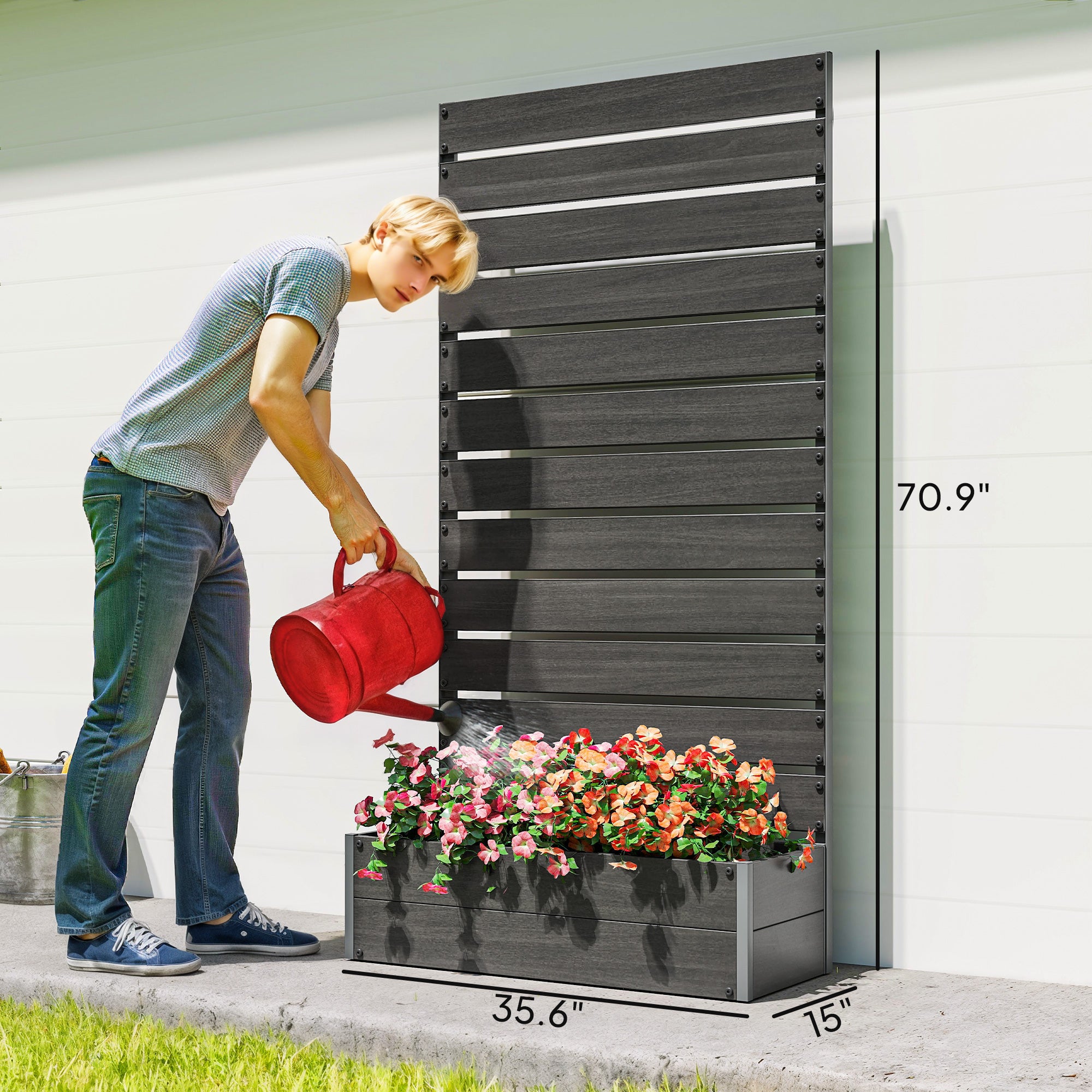 Trellis Planter for Climbing Plants, Raised Garden Bed with Trellis, Planter Box for Outdoor Garden, Black - Black - Image 3
