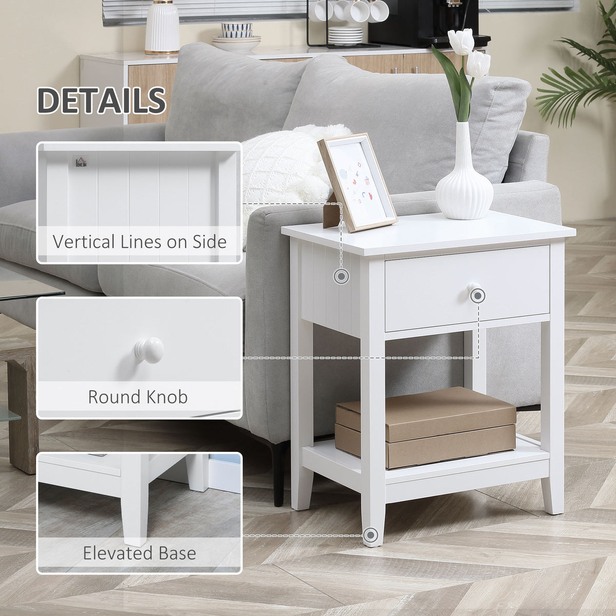 End Table, 2-tier Side Table with Drawer and Storage Shelf, Modern Sofa Side Table for Living Room, Gray