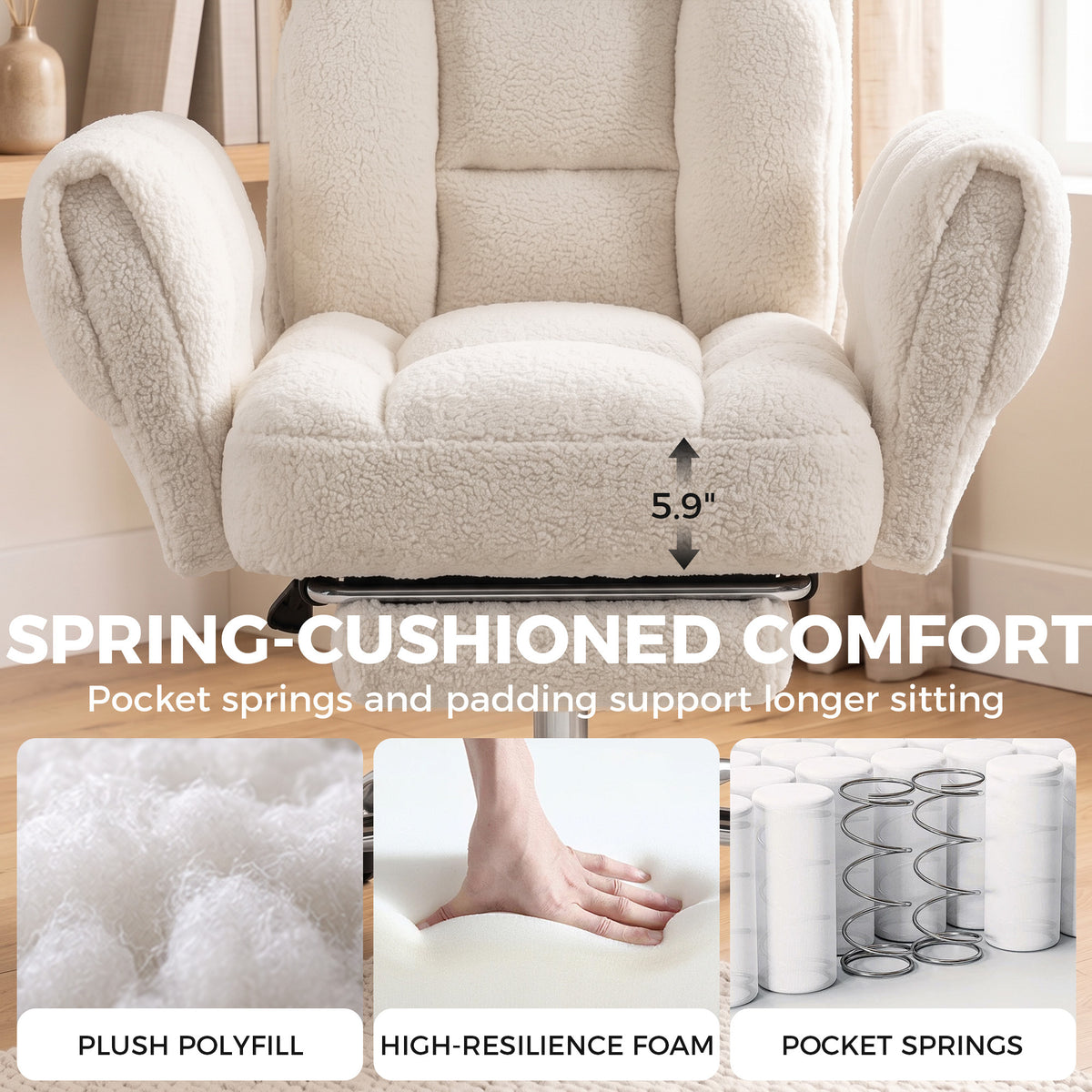 Criss Cross Office Chair with Flip-Up Armrests, Reclining Desk Chair with Wide Seat, Footrest, Wheels, Cream White