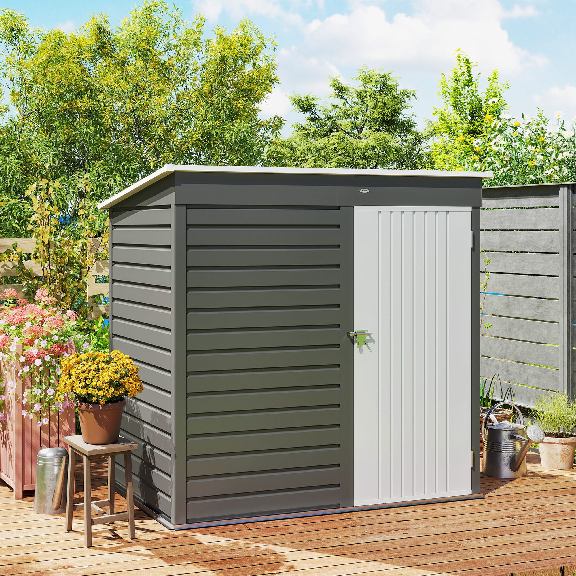 6' x 4' Outdoor Garden Shed, Metal Storage Shed with Lockable Door and Gloves for Backyard Garden Patio, Light Gray - Light Gray - Image 8