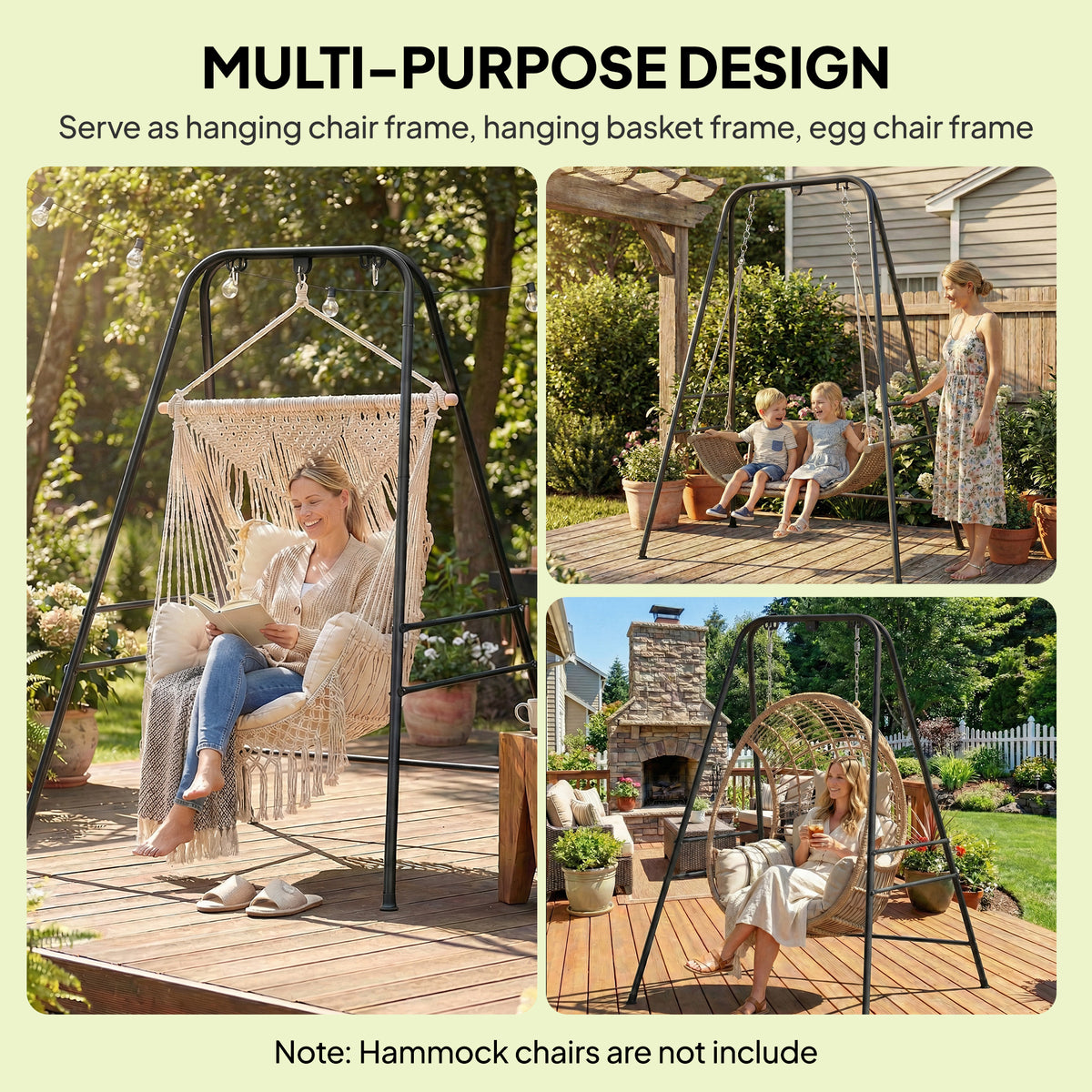 Hammock Chair Stand Indoor and Outdoor Use with Anti-Slip Foot Pads, 2 Carabiners, Black