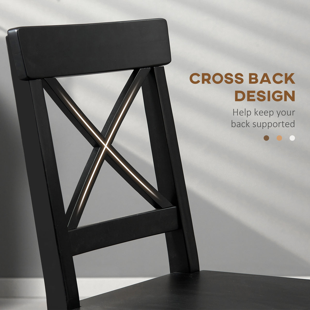 Farmhouse Wooden Dining Chairs Set of 2 with Cross Back, Black