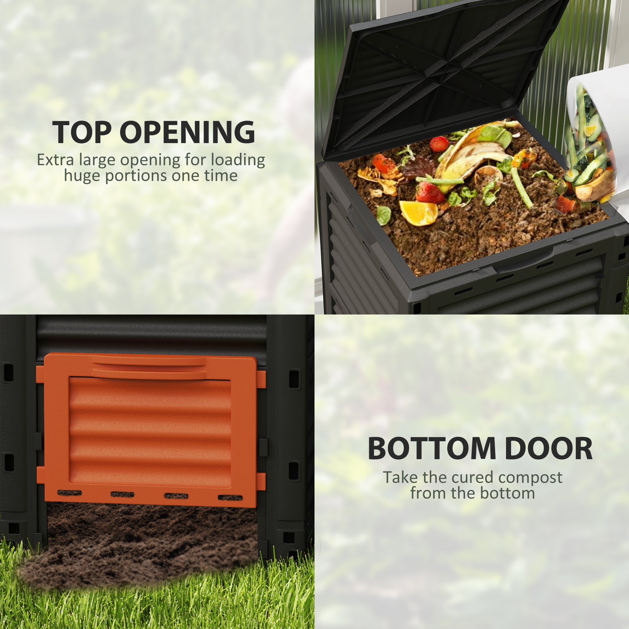 Garden Compost Bin 80 Gallon Outdoor Large Capacity Composter Fast Create Fertile Soil Aerating Box, Orange - Orange - Image 4