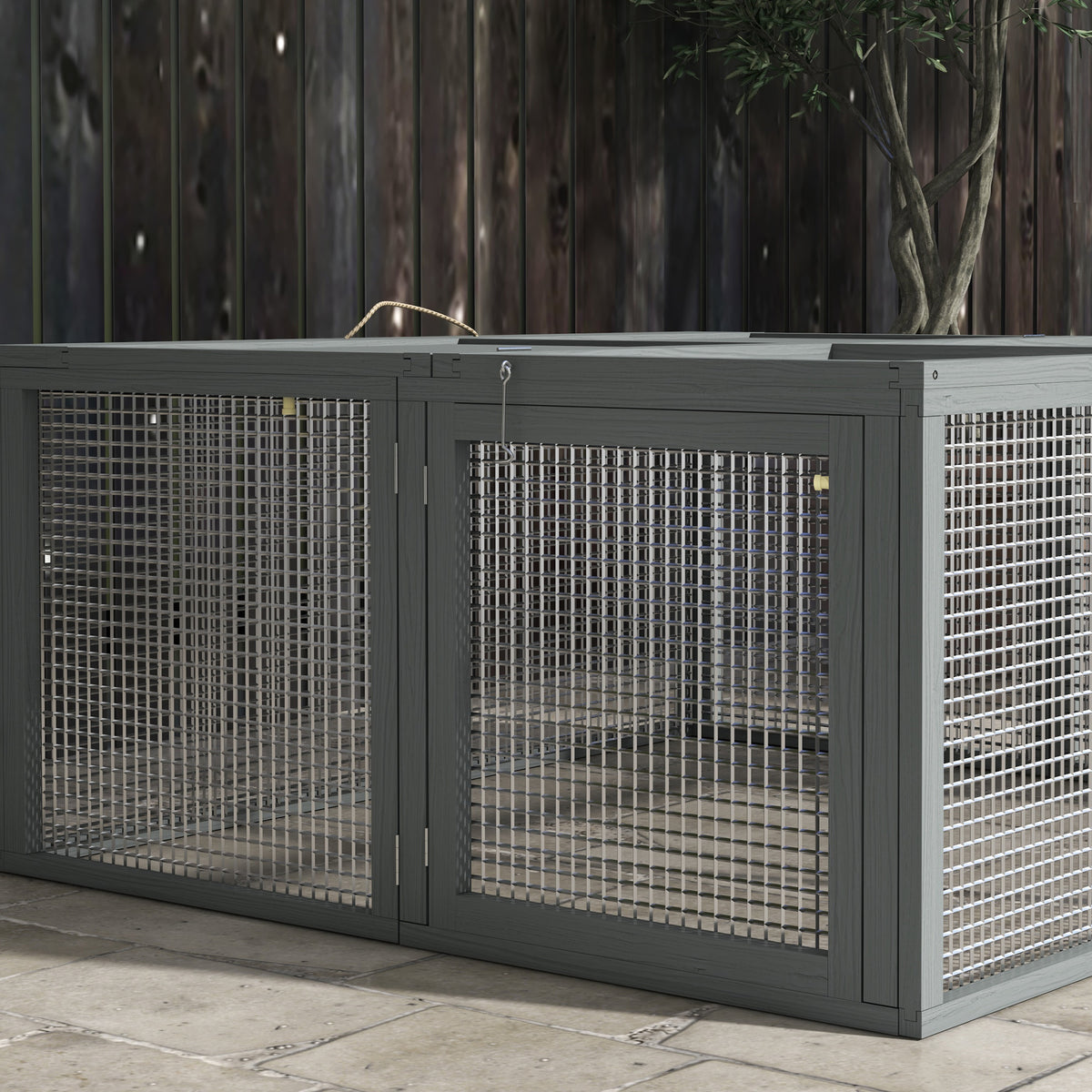 Wooden Folding Rabbit Hutch, for 2-3 Rabbits - Gray