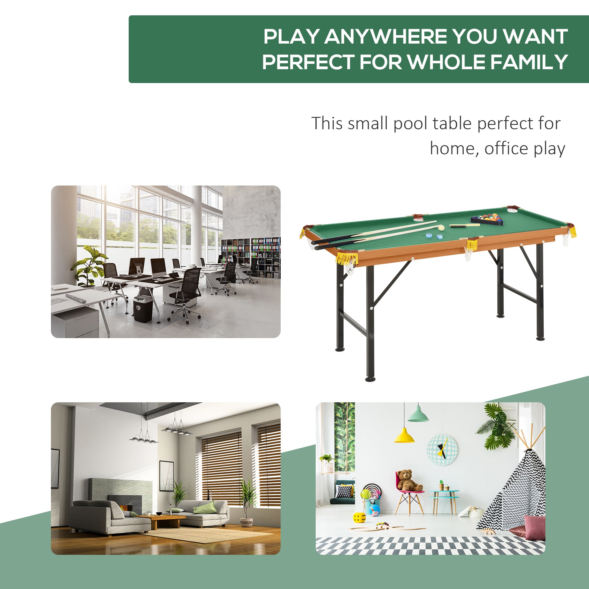 55'' Portable Folding Billiards Table Game Pool Table for Whole Family Number Use With Cues, Ball, Rack, Green