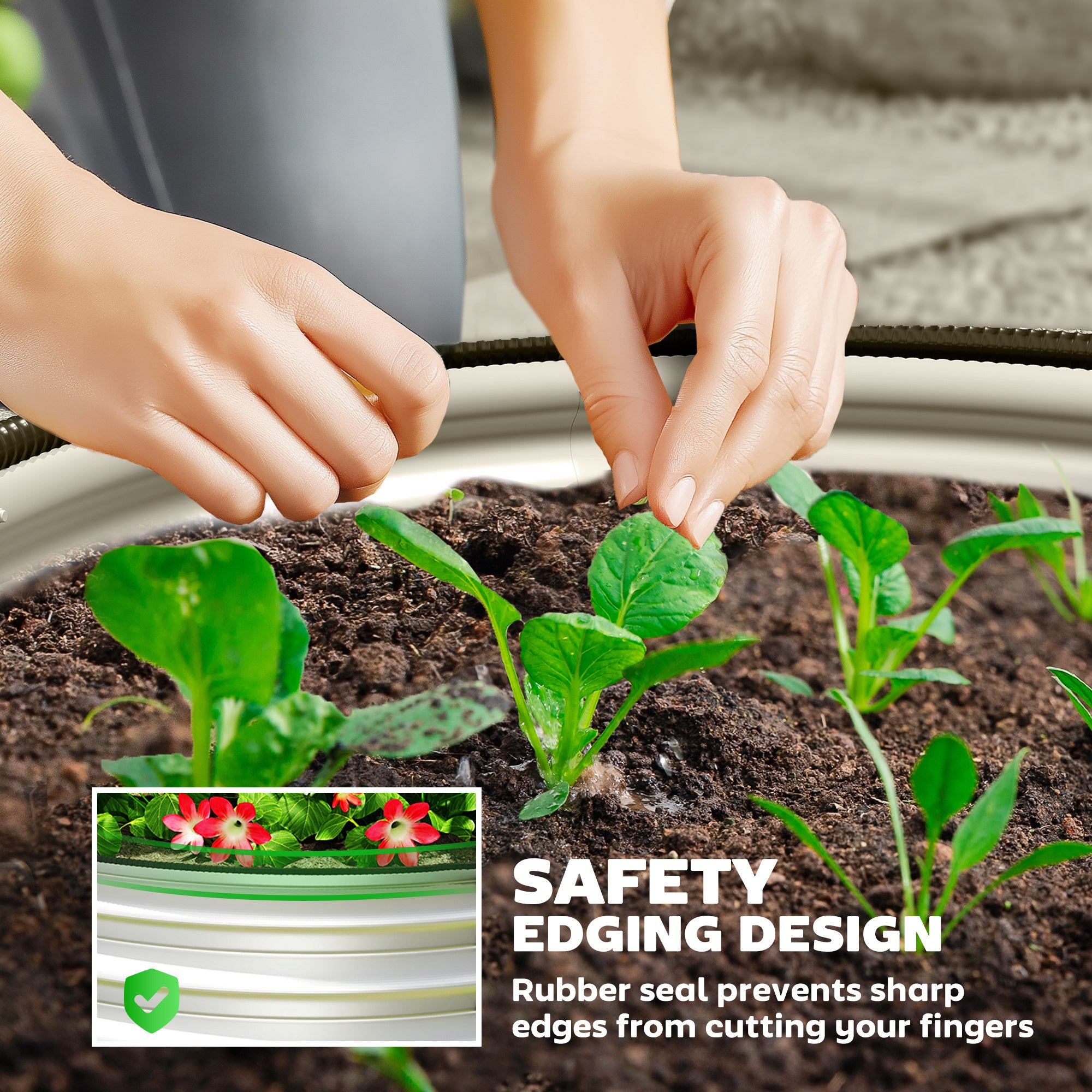 Set of 2 Raised Garden Bed, Metal Planter Box with Safety Edging, Easy-to-assemble Stock Tank 2'x2'x1' Silver - Silver - Image 6