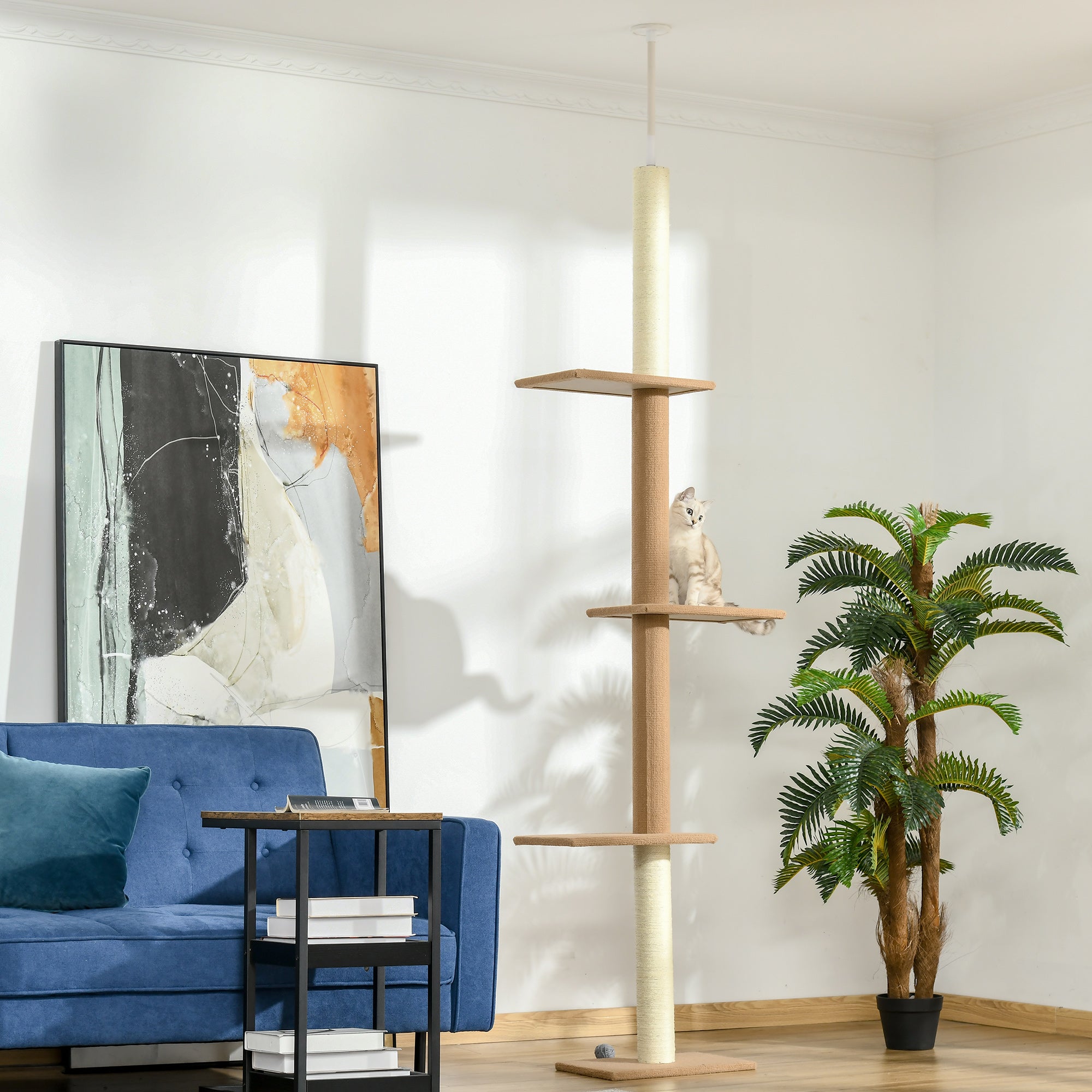 Floor-to-Ceiling Cat Tree Cat Climbing Tower with Sisal-Covered Scratching Posts Natural Cat Tree Activity Center for Kittens Cat Tower Furniture, Light brown - Brown - Image 2