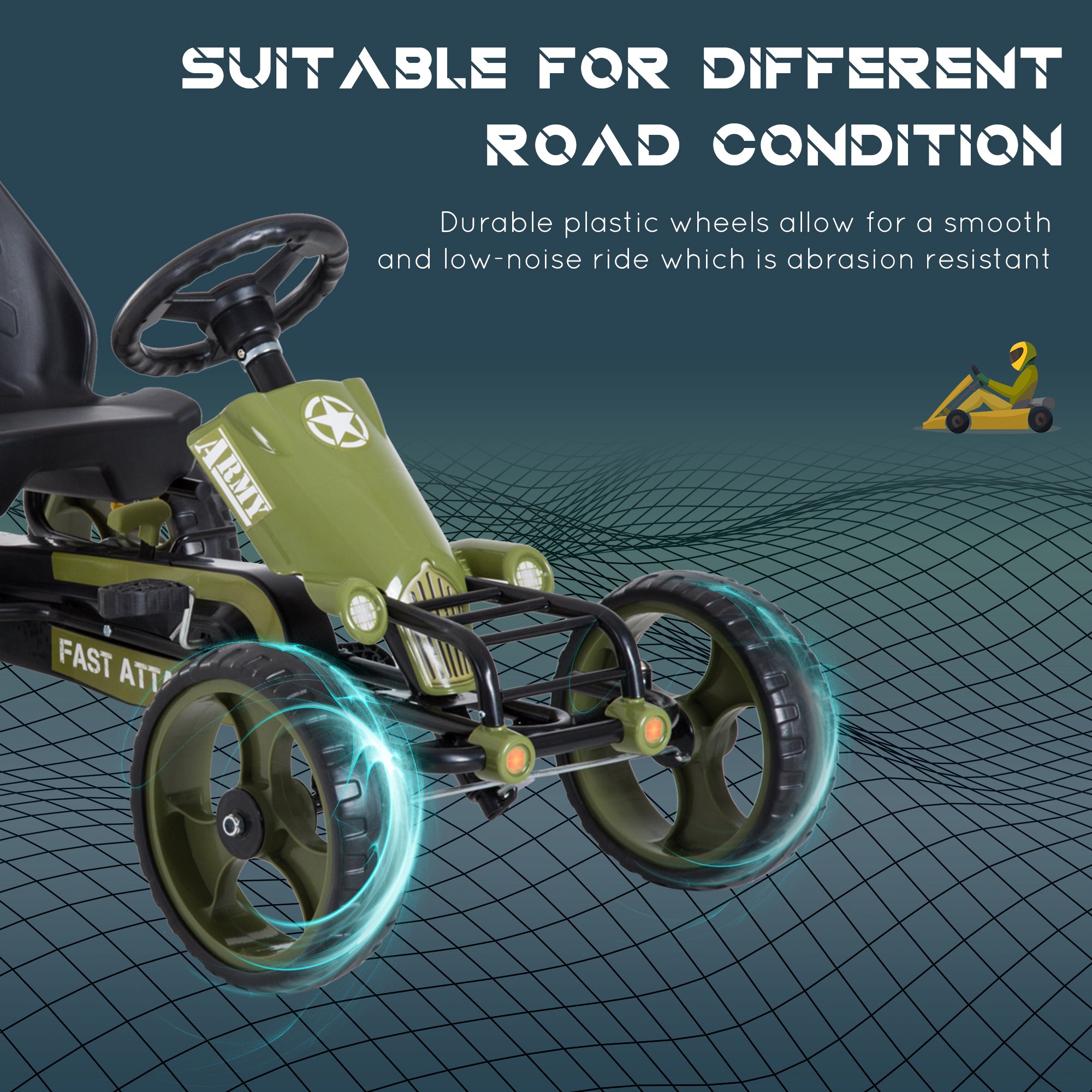 Pedal Go Kart for Kids with Adjustable Seat for 3-6 Year Old Boys and Girls, Green